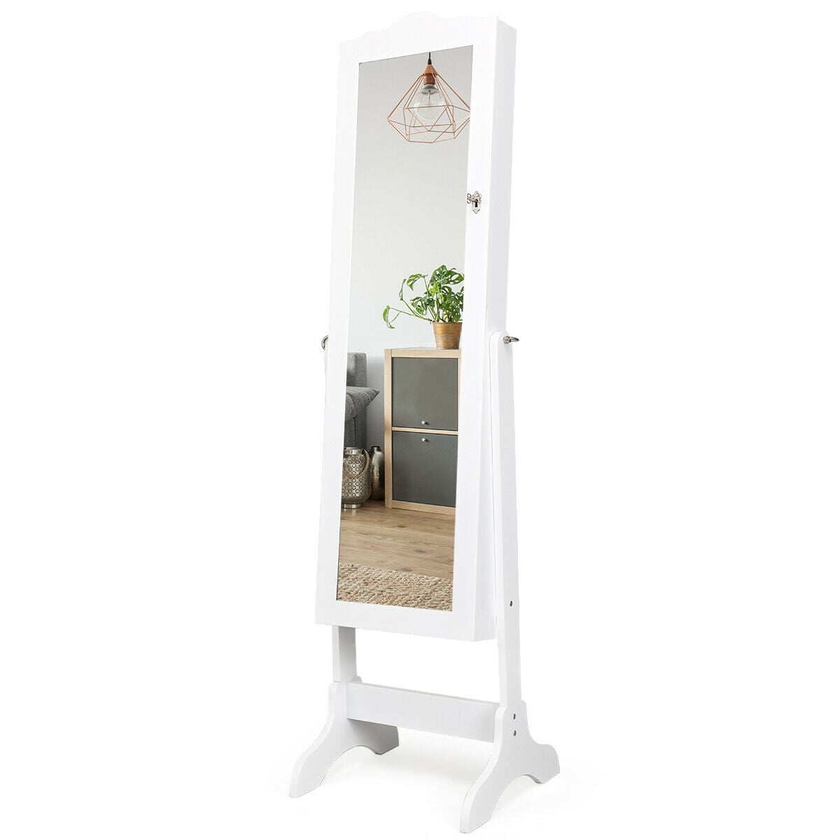 Mirrored Lockable Jewelry Cabinet Armoire Organizer Storage Box-White-Jewelry Armoires-DECOROLALA