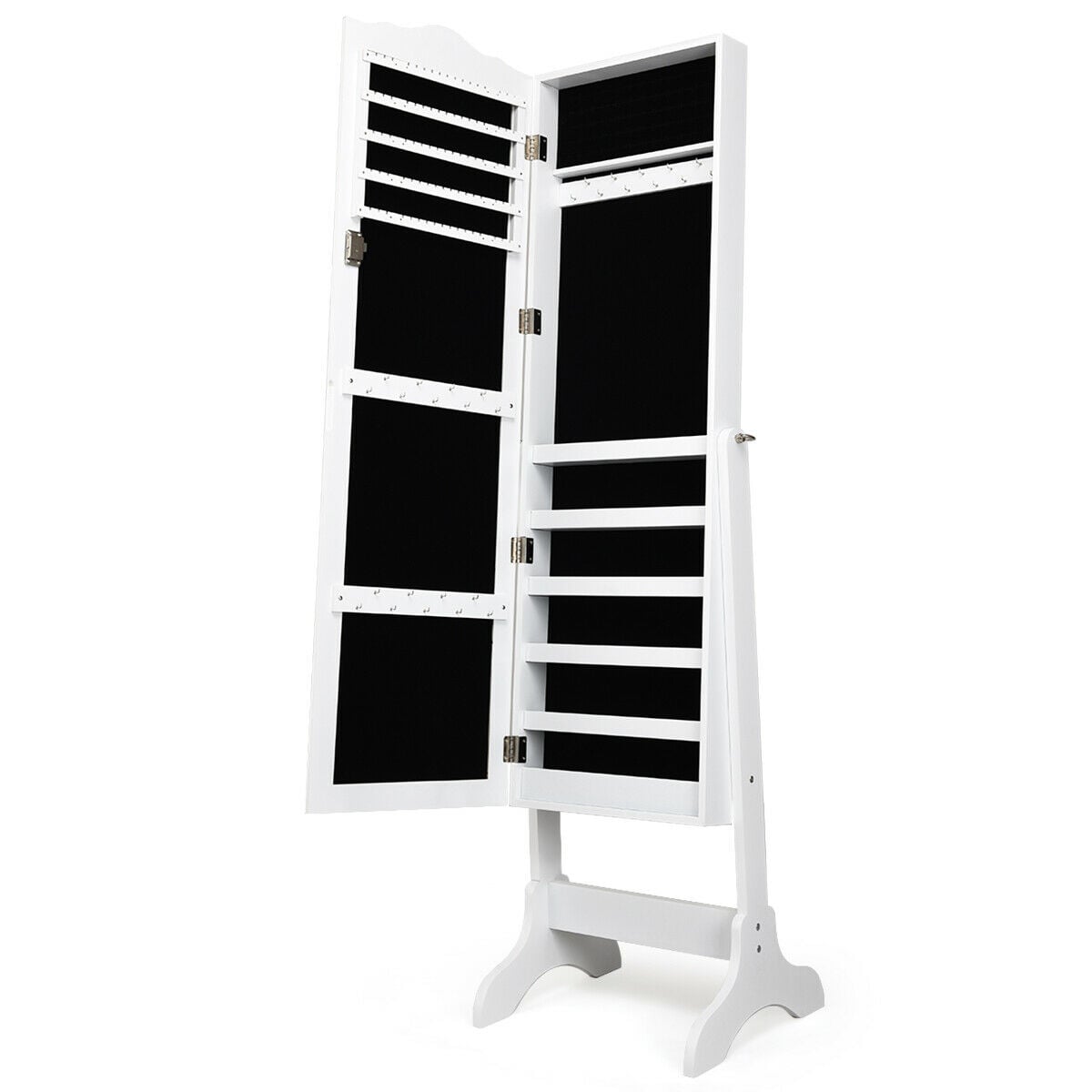 Mirrored Lockable Jewelry Cabinet Armoire Organizer Storage Box-White-Jewelry Armoires-DECOROLALA
