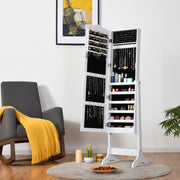 Mirrored Lockable Jewelry Cabinet Armoire Organizer Storage Box-White-Jewelry Armoires-DECOROLALA