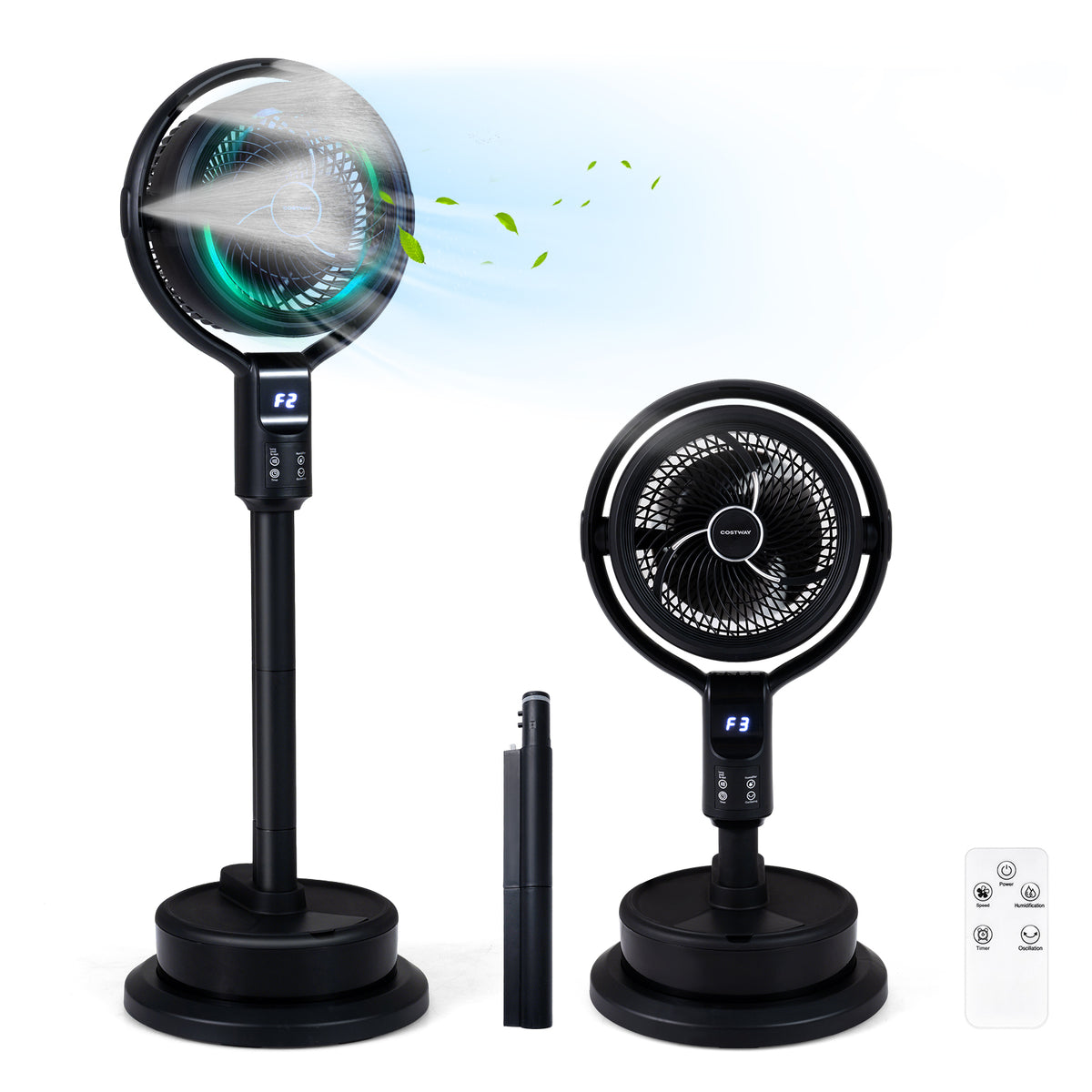 Misting Pedestal Fan Air Circulator with 90° Auto Oscillation Floor Standing Fan with 8 Speeds-Black-Fans-DECOROLALA