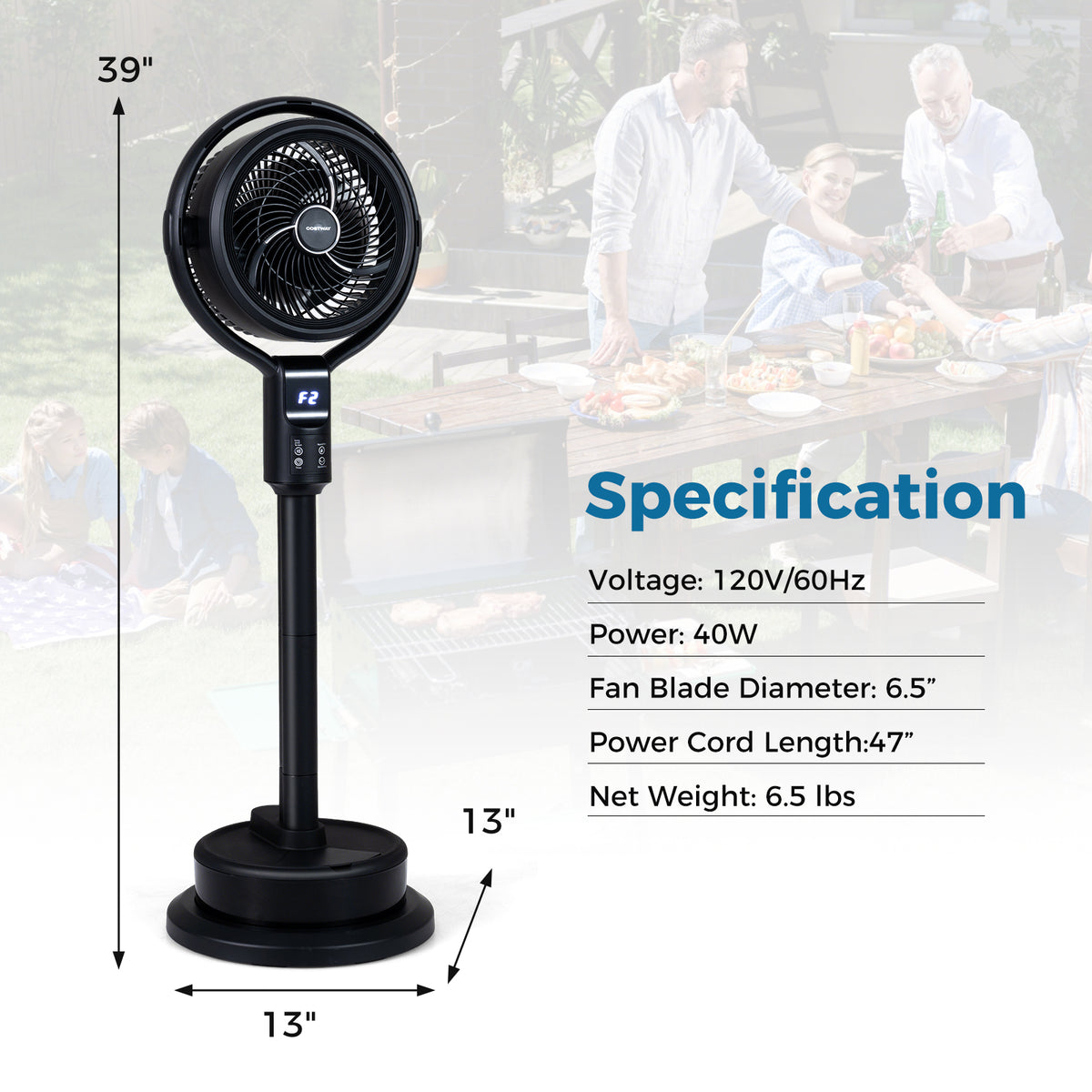 Misting Pedestal Fan Air Circulator with 90° Auto Oscillation Floor Standing Fan with 8 Speeds-Black-Fans-DECOROLALA