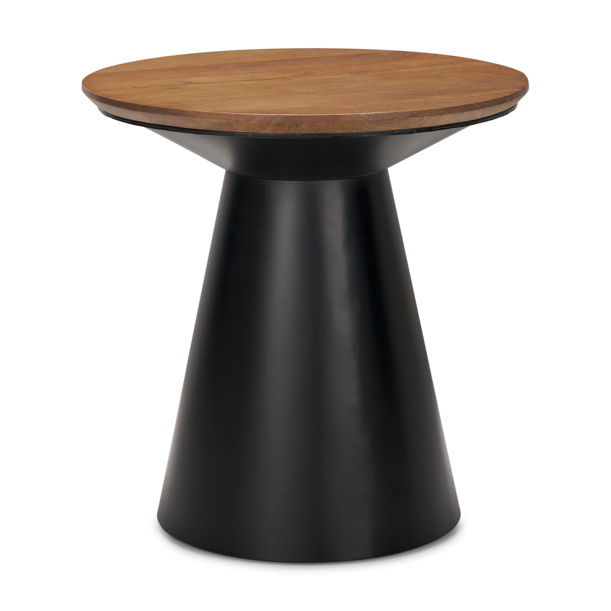 Mitchell 22.0L x 22.0W x 23.0H Black Metal Pedetal Base with Brown Wood Top Side Table-End and Side Tables-DECOROLALA