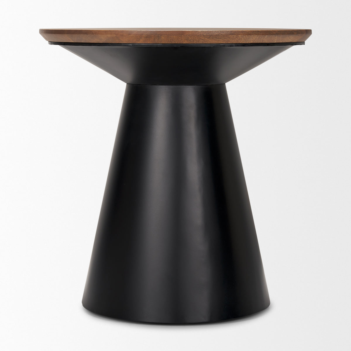 Mitchell 22.0L x 22.0W x 23.0H Black Metal Pedetal Base with Brown Wood Top Side Table-End and Side Tables-DECOROLALA