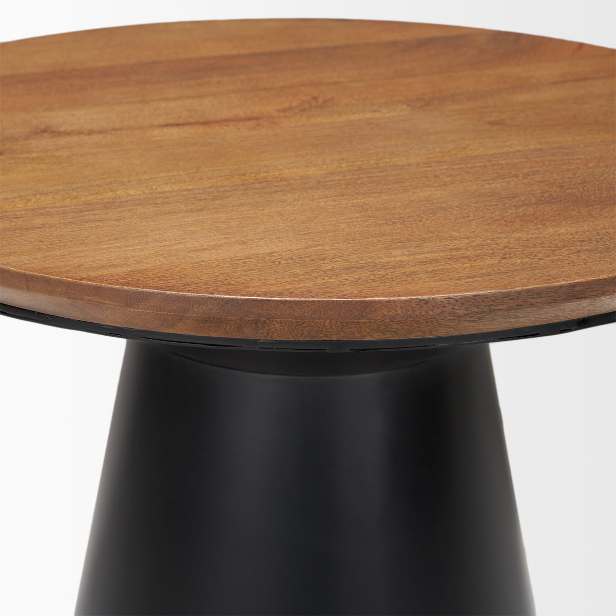 Mitchell 22.0L x 22.0W x 23.0H Black Metal Pedetal Base with Brown Wood Top Side Table-End and Side Tables-DECOROLALA