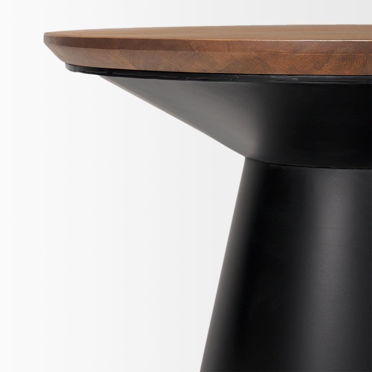 Mitchell 22.0L x 22.0W x 23.0H Black Metal Pedetal Base with Brown Wood Top Side Table-End and Side Tables-DECOROLALA