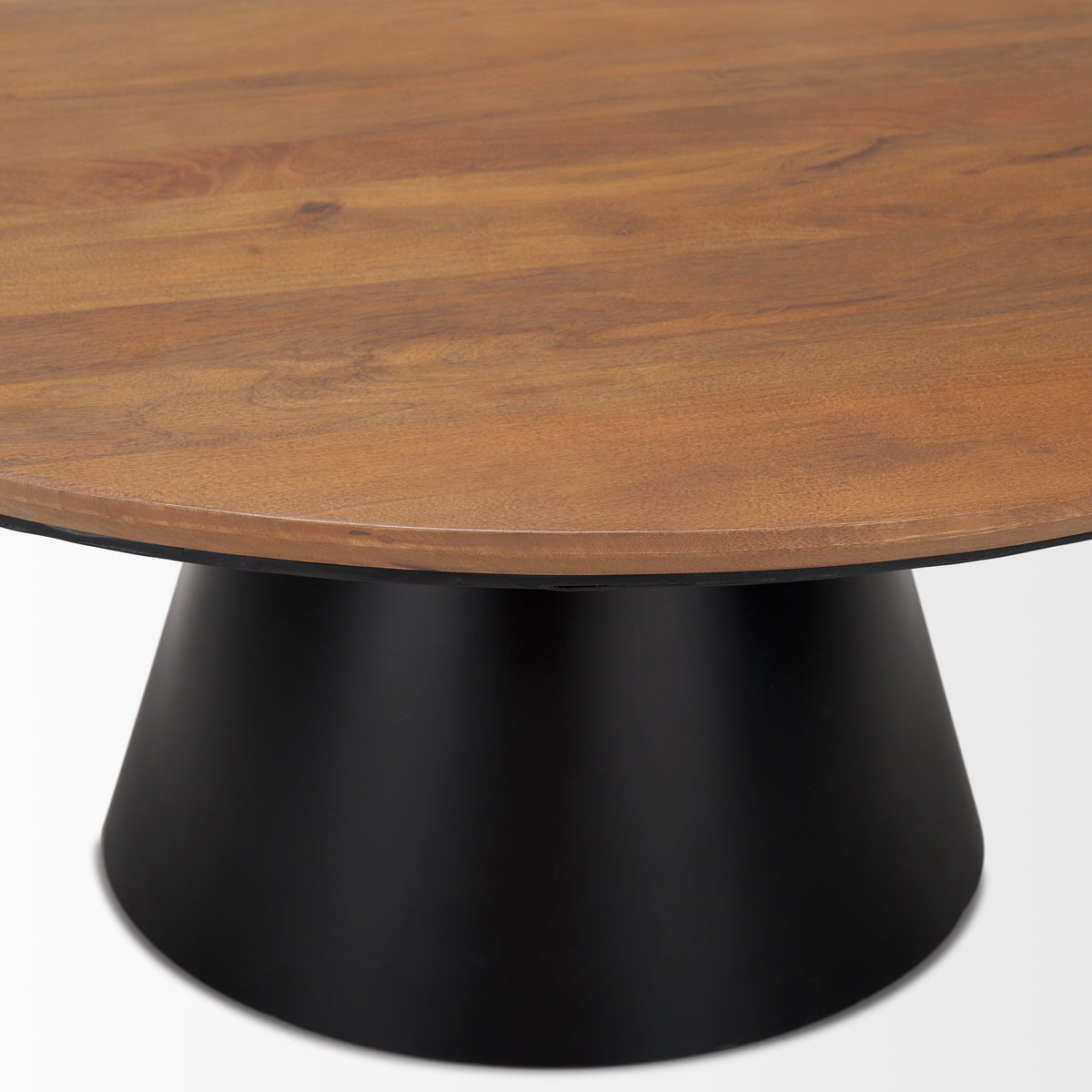 Mitchell 40.0L x 40.0W x 16.0H Black Metal Pedestal Base with Brown Wood Top Coffee Table-Coffee Tables-DECOROLALA