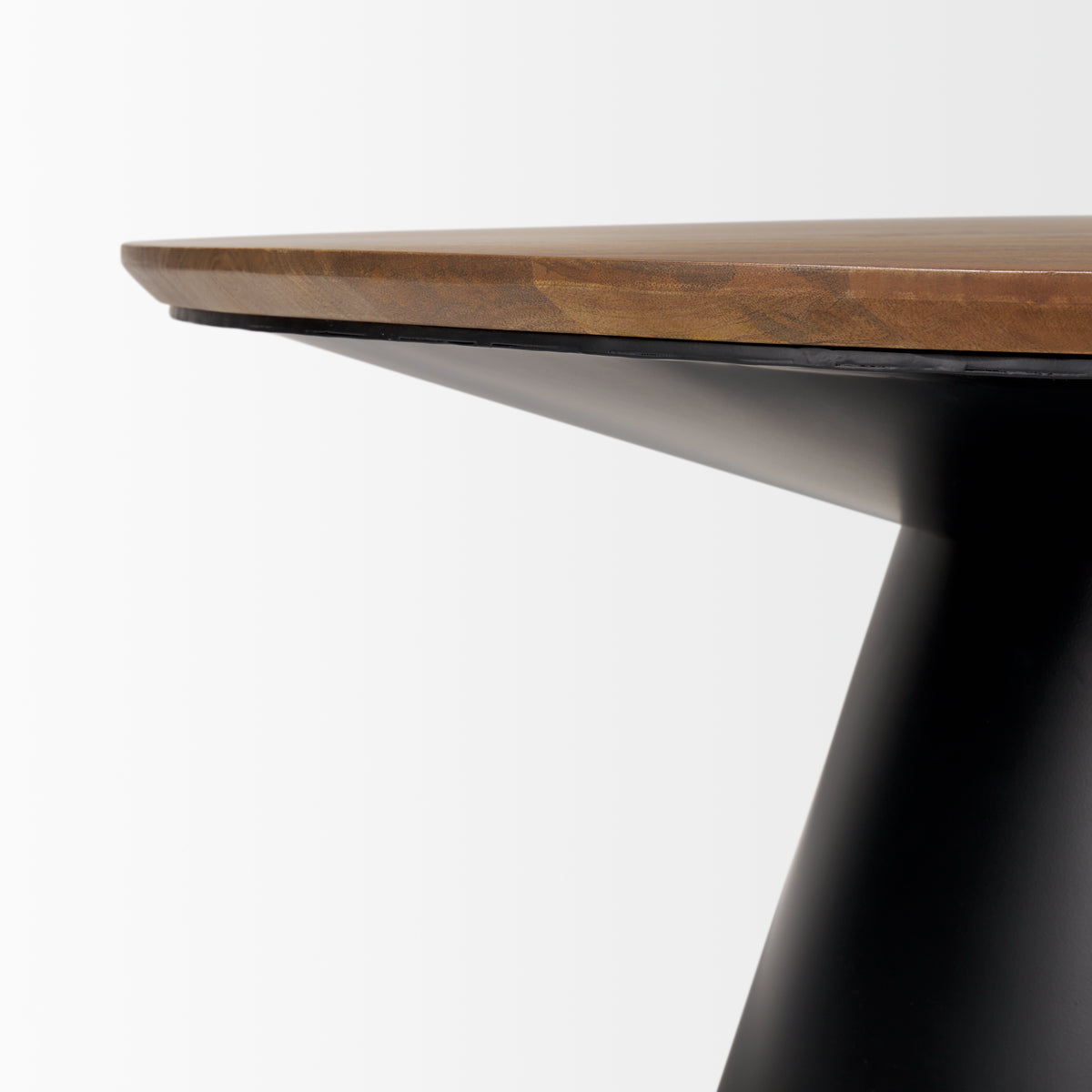 Mitchell 40.0L x 40.0W x 16.0H Black Metal Pedestal Base with Brown Wood Top Coffee Table-Coffee Tables-DECOROLALA