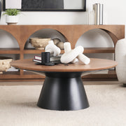 Mitchell 40.0L x 40.0W x 16.0H Black Metal Pedestal Base with Brown Wood Top Coffee Table-Coffee Tables-DECOROLALA
