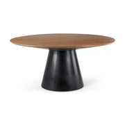 Mitchell 63"L x 63"W Pedestal Dining Table | Med Brown Wood & Black Metal | Seats 6-Dining Tables-DECOROLALA