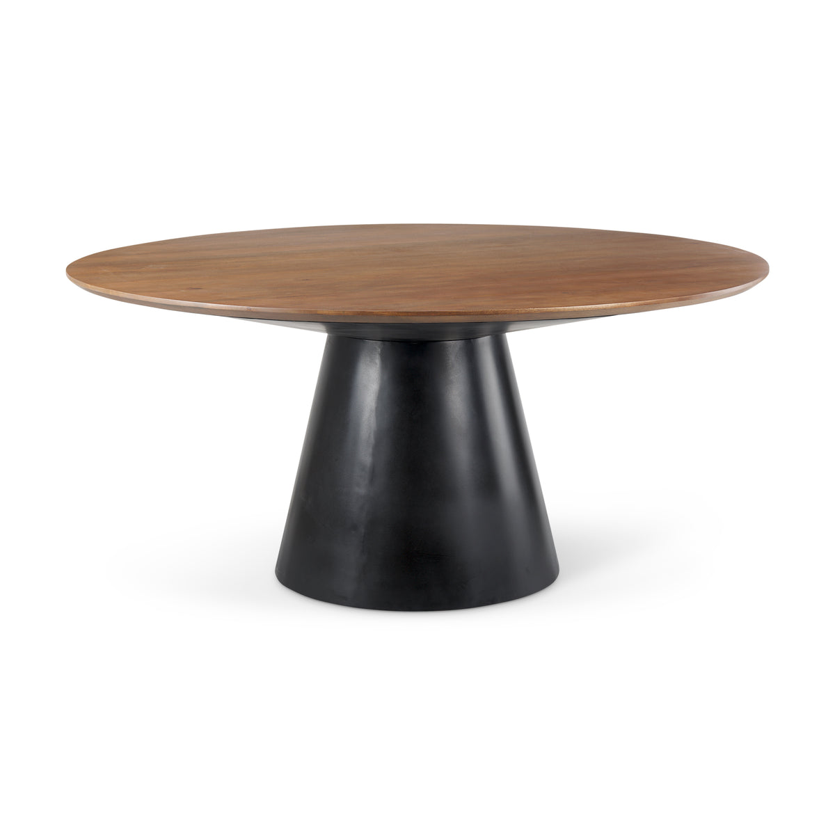 Mitchell Pedestal Dining Table - Med Brown Wood & Black-Dining Tables-DECOROLALA