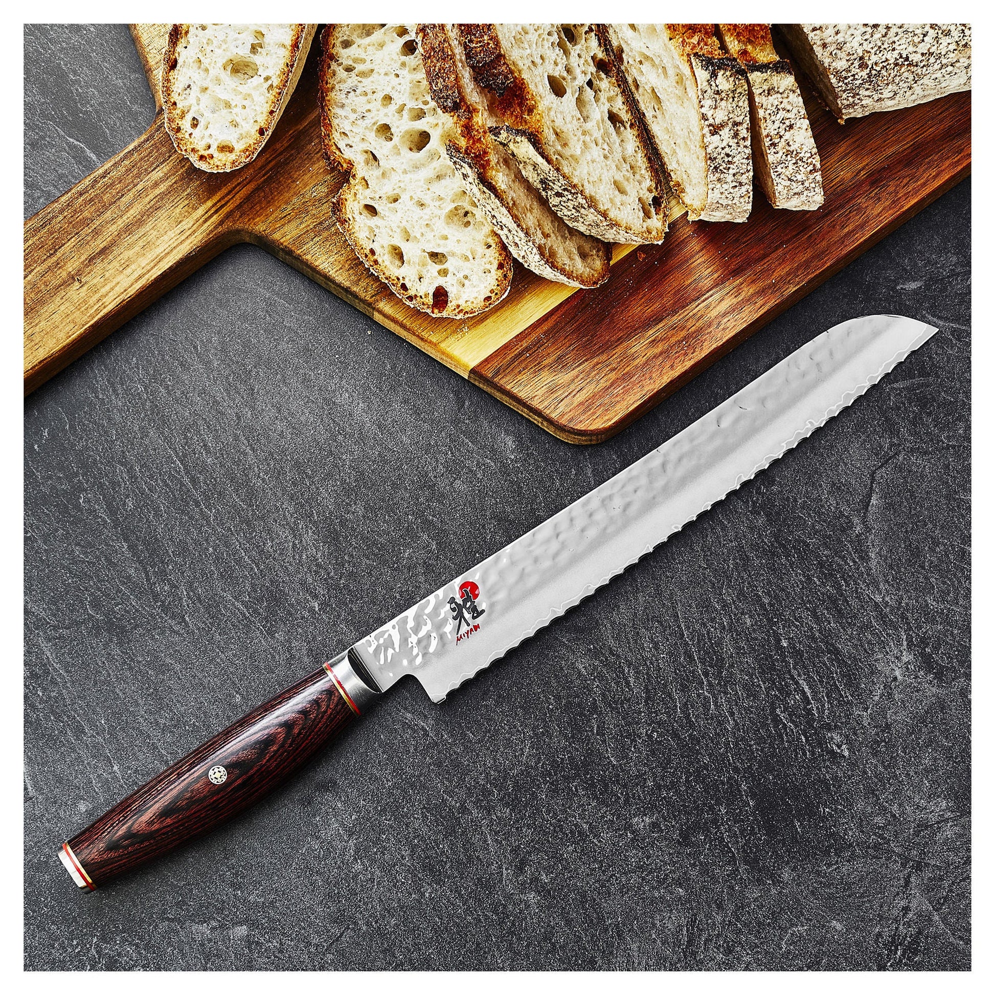 Miyabi 6000 MCT 9" Bread Knife - Hammered Finish Brown Handle-Bread Knife-DECOROLALA