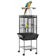 Cage à oiseaux de 61.5 pouces, maison pour perruches et calopsittes avec support, plateau amovible, aire de jeu supérieure, étagère de rangement, perchoir en bois et récipient à nourriture
