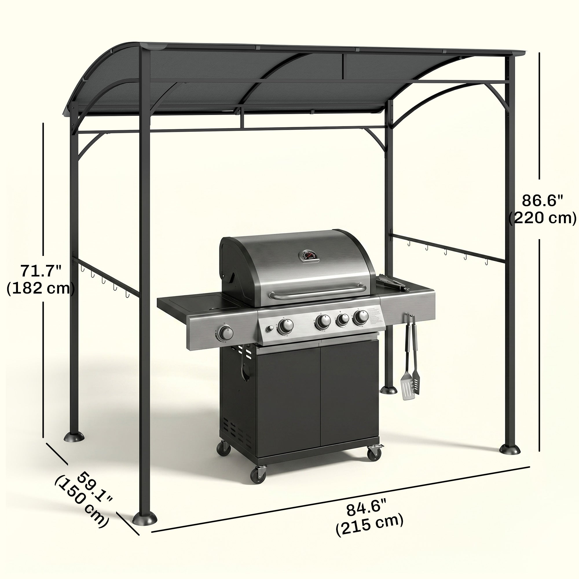 7' x 5' BBQ Grill Gazebo - Charcoal Grey Steel Frame Tent