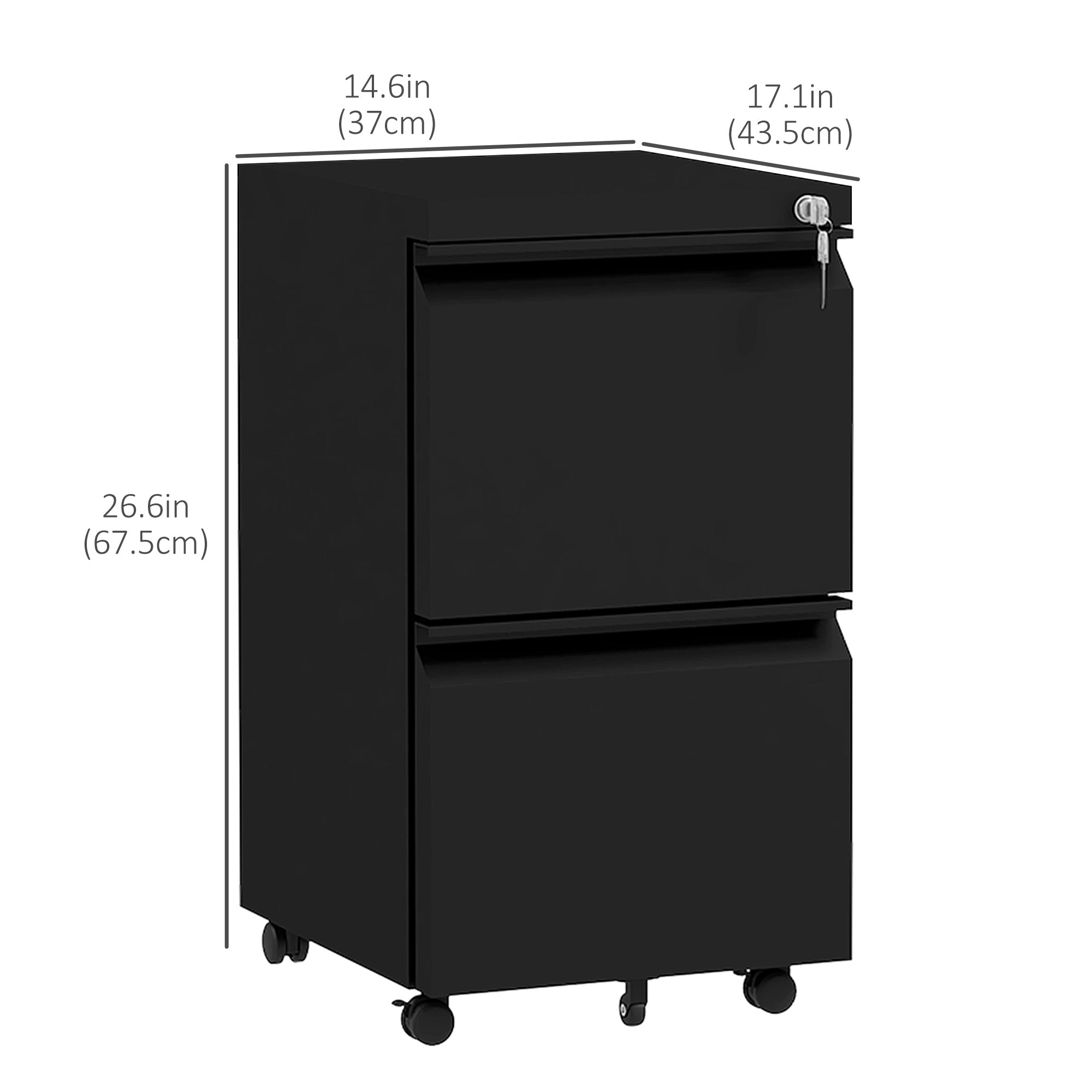 Mobile 2-Drawer Filing Cabinet with Lock, Steel, Adjustable Hanger, Black-DECOROLALA