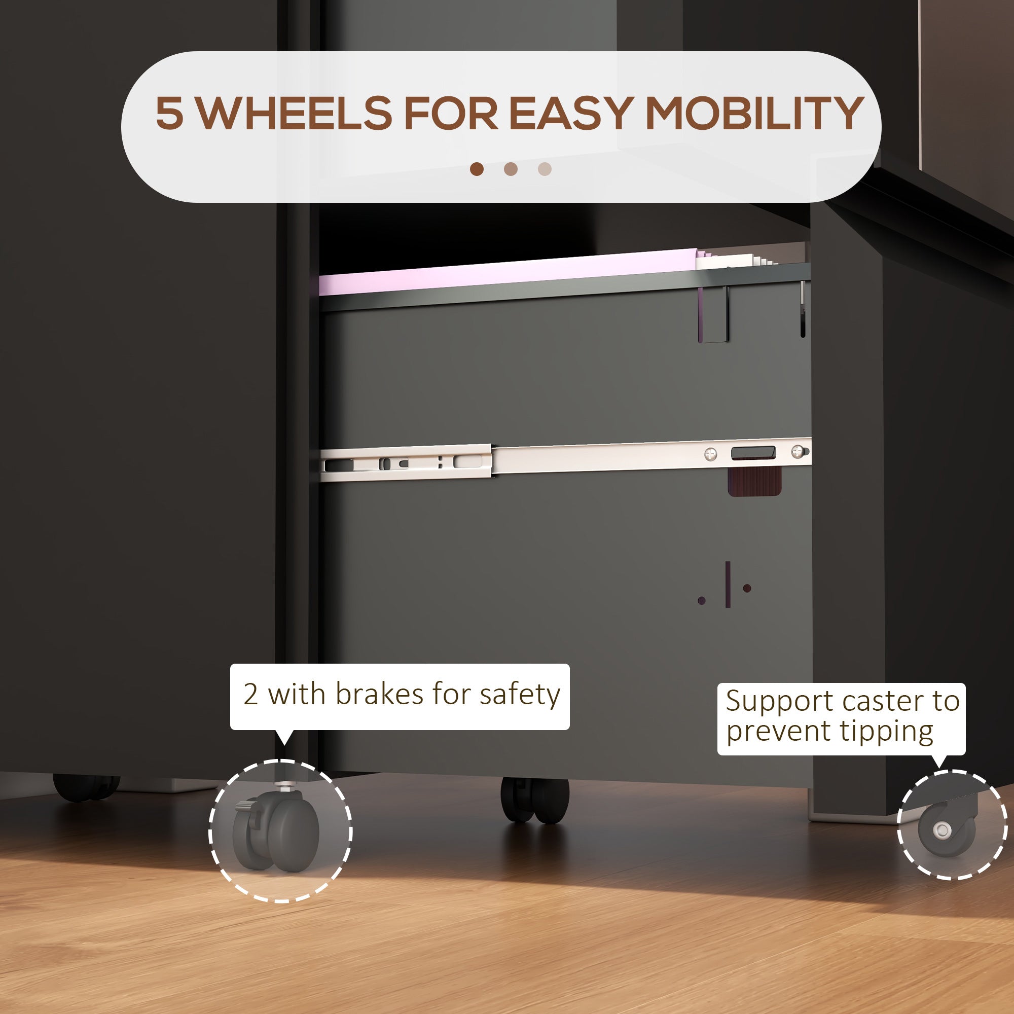 Mobile 2-Drawer Filing Cabinet with Lock, Steel, Adjustable Hanger, Black-DECOROLALA
