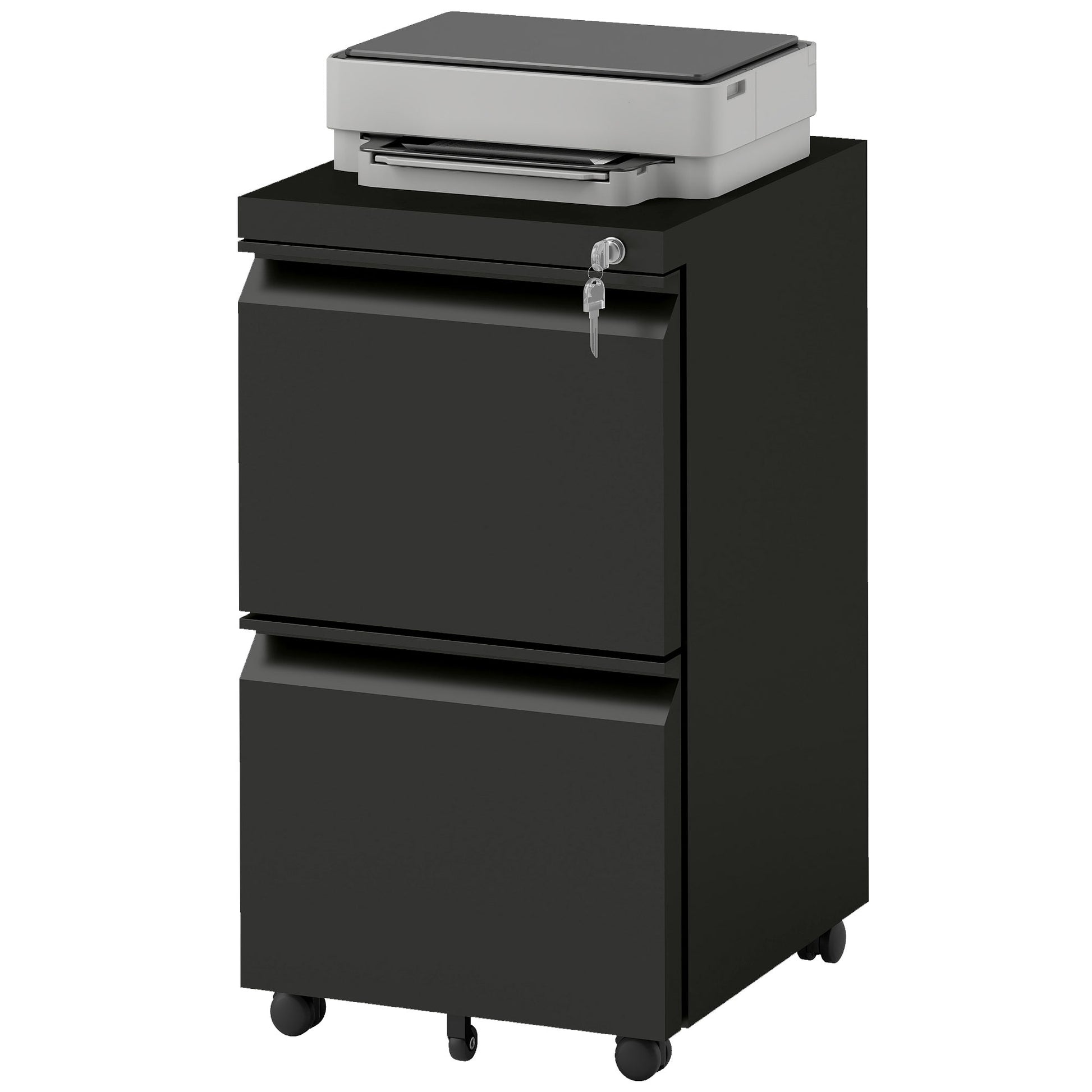 Mobile 2-Drawer Filing Cabinet with Lock, Steel, Adjustable Hanger, Black-DECOROLALA