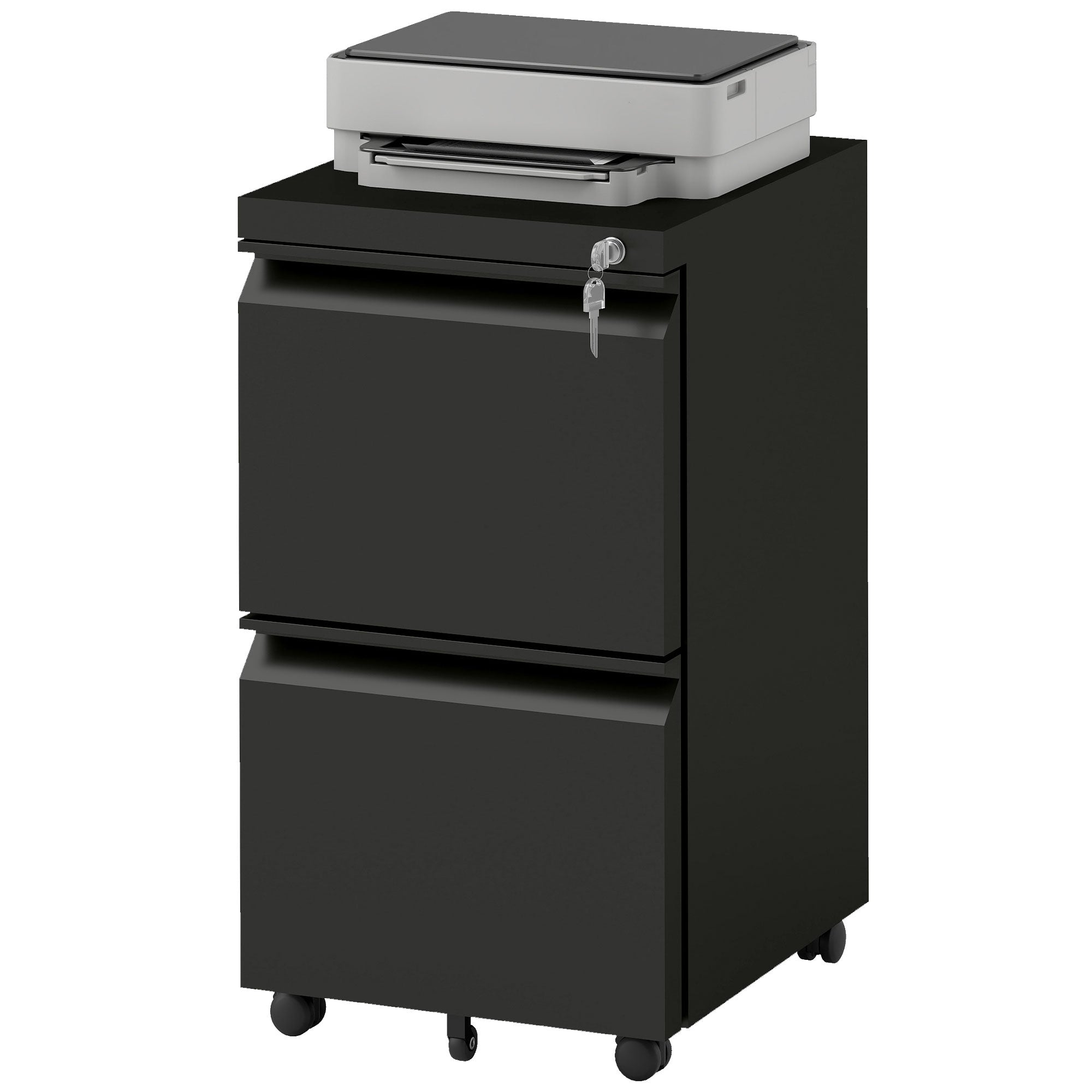 Mobile 2-Drawer Filing Cabinet with Lock, Steel, Adjustable Hanger, Black-DECOROLALA