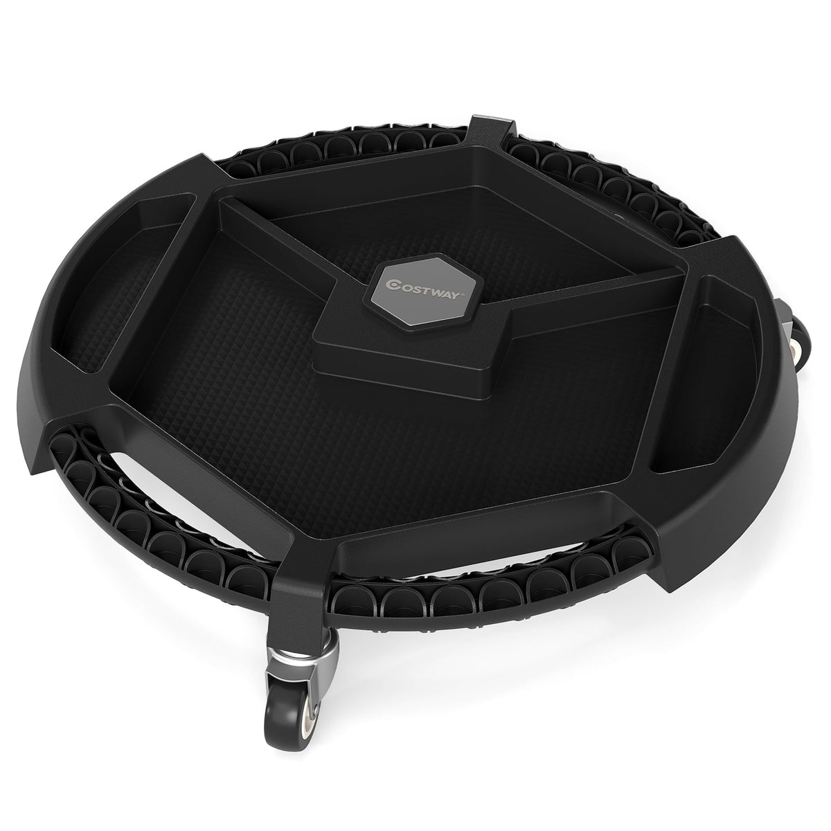 Mobile Automotive Tool Creeper with 3 Swivel Casters and 4 Compartments-Black-Garages-DECOROLALA
