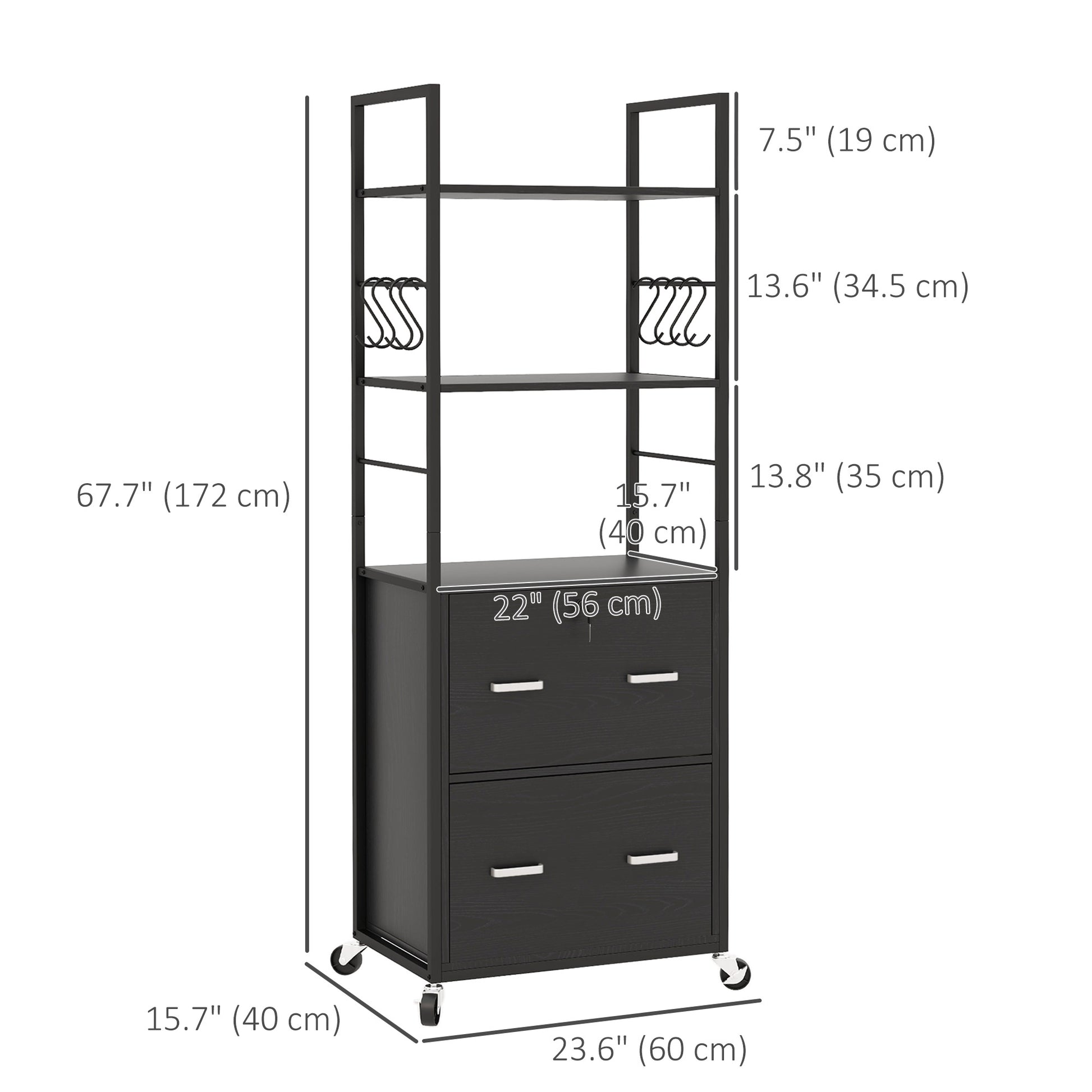 Mobile Filing Cabinet 2 Drawer File Cabinet with Key Adjustable Hanging Bar for Letter A4 and Legal Size Black-Office Products > Office Furniture > Office Cabinets & Cupboards-DECOROLALA
