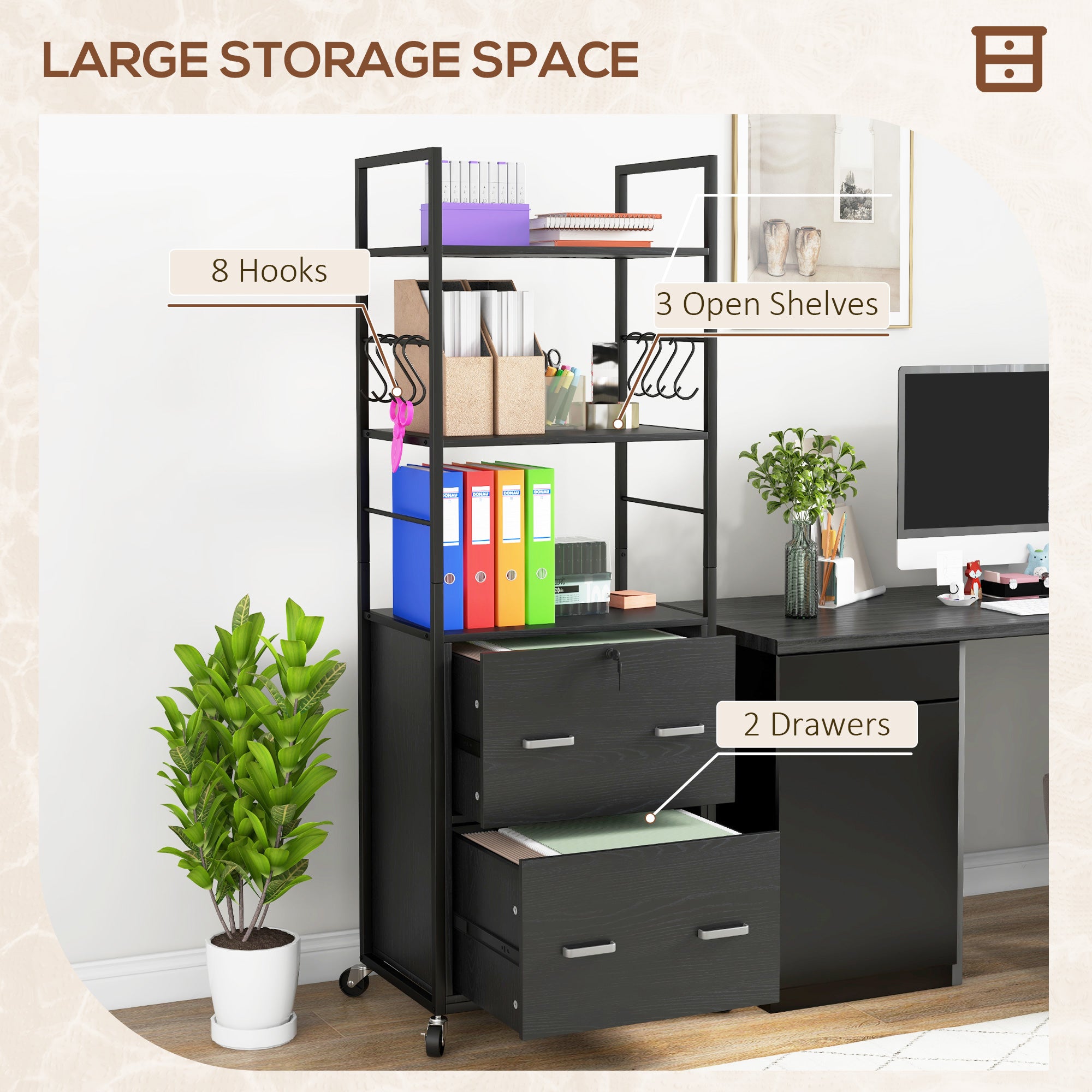 Mobile Filing Cabinet 2 Drawer File Cabinet with Key Adjustable Hanging Bar for Letter A4 and Legal Size Black-Office Products > Office Furniture > Office Cabinets & Cupboards-DECOROLALA
