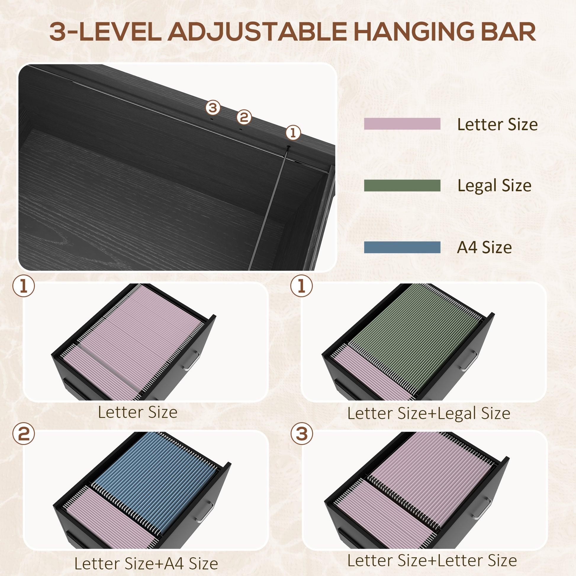 Mobile Filing Cabinet 2 Drawer File Cabinet with Key Adjustable Hanging Bar for Letter A4 and Legal Size Black-Office Products > Office Furniture > Office Cabinets & Cupboards-DECOROLALA
