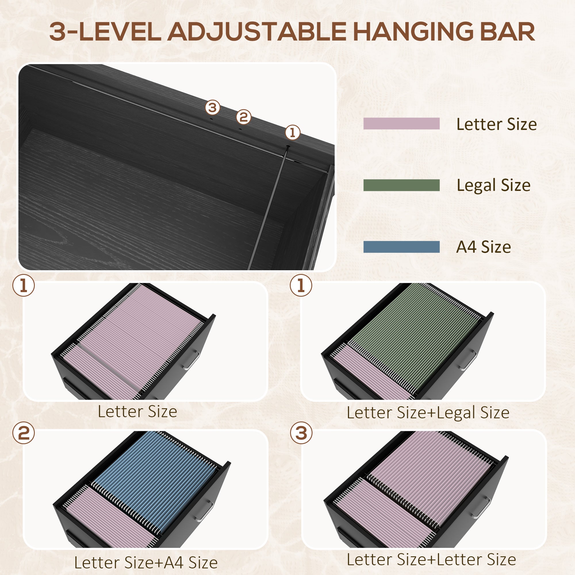 Mobile Filing Cabinet 2 Drawer File Cabinet with Key Adjustable Hanging Bar for Letter A4 and Legal Size Black-Office Products > Office Furniture > Office Cabinets & Cupboards-DECOROLALA
