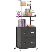 Mobile Filing Cabinet 2 Drawer File Cabinet with Key Adjustable Hanging Bar for Letter A4 and Legal Size Black-Office Products > Office Furniture > Office Cabinets & Cupboards-DECOROLALA