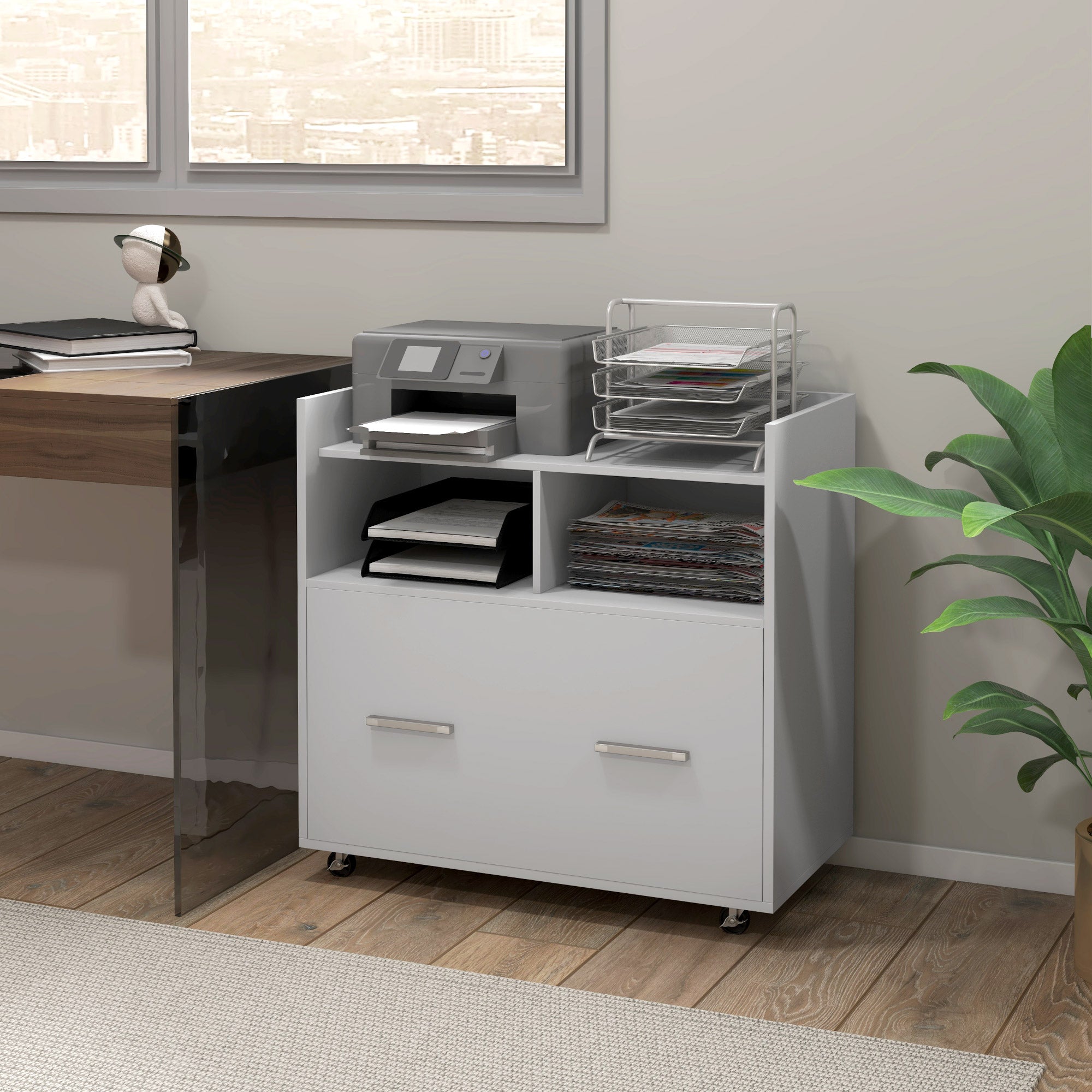 Mobile Filing Cabinet, Rolling File Cabinet with Drawer and Adjustable Hanging Bar for Letter, A4 and Legal Size, White-Office Products > Office Furniture > Office Cabinets & Cupboards-DECOROLALA