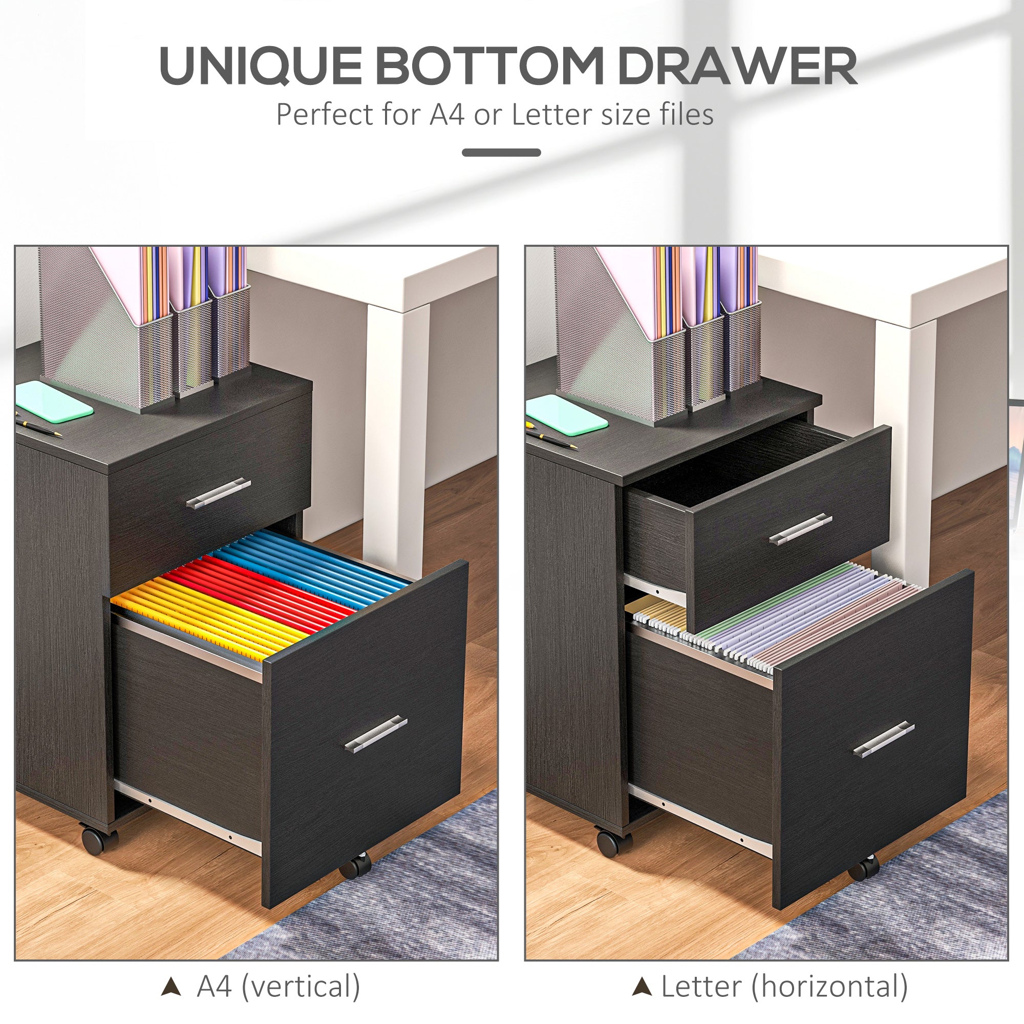 Mobile Filing Cabinet, Vertical File Cabinet with 2 Drawers, Wheels, for Letter or A4 File, Black-Office Products > Office Furniture > Office Cabinets & Cupboards-DECOROLALA