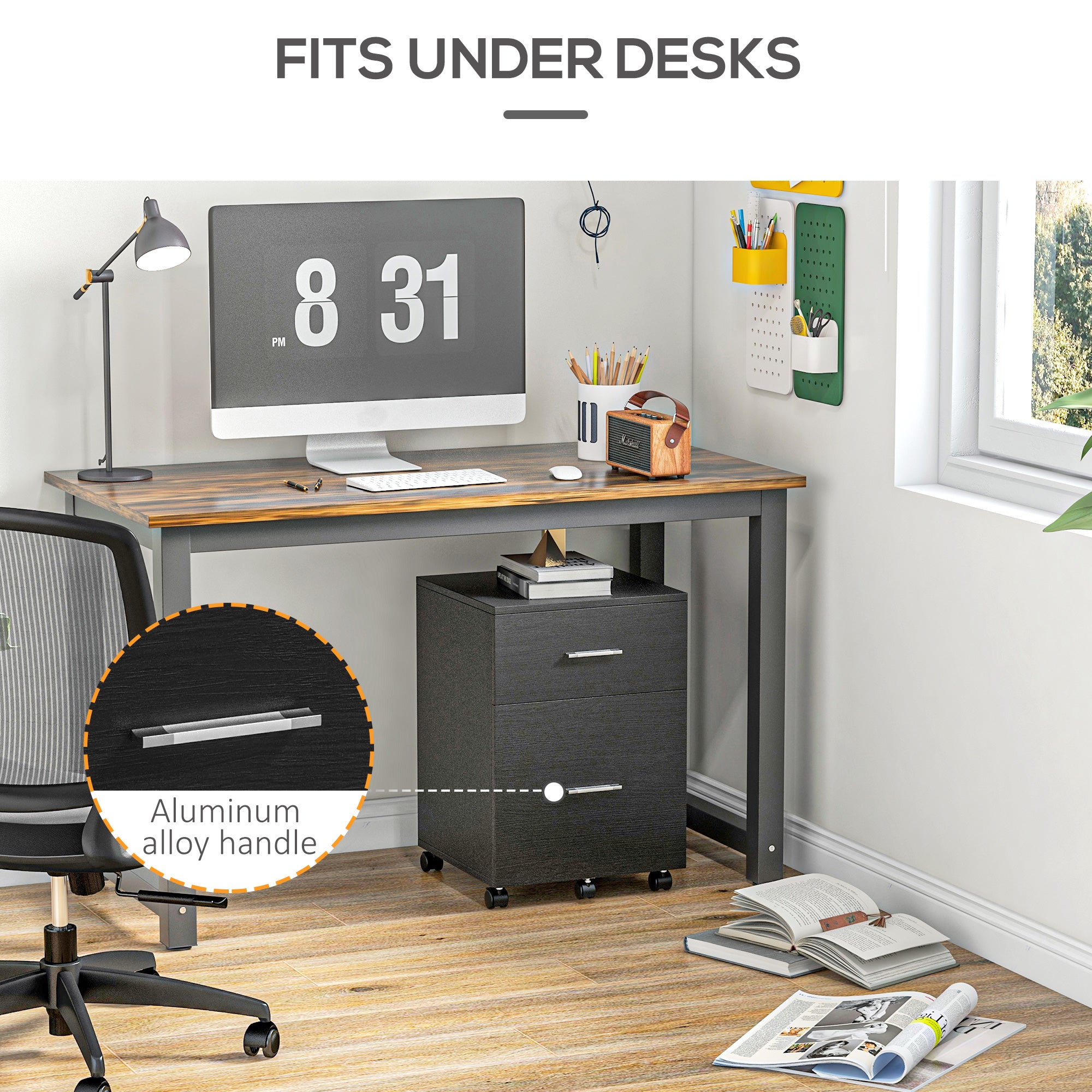 Mobile Filing Cabinet, Vertical File Cabinet with 2 Drawers, Wheels, for Letter or A4 File, Black-Office Products > Office Furniture > Office Cabinets & Cupboards-DECOROLALA