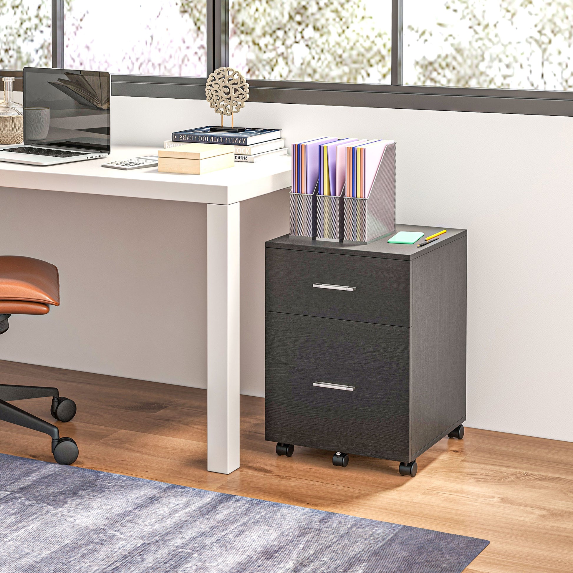 Mobile Filing Cabinet, Vertical File Cabinet with 2 Drawers, Wheels, for Letter or A4 File, Black-Office Products > Office Furniture > Office Cabinets & Cupboards-DECOROLALA