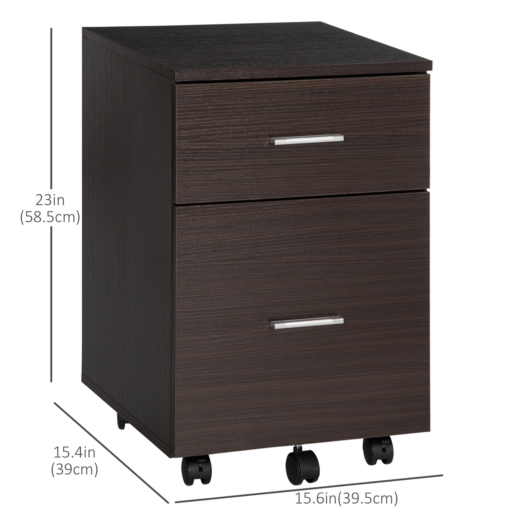 Mobile Filing Cabinet, Vertical File Cabinet with 2 Drawers, Wheels, for Letter or A4 File, Brown-Office Products > Office Furniture > Office Cabinets & Cupboards-DECOROLALA
