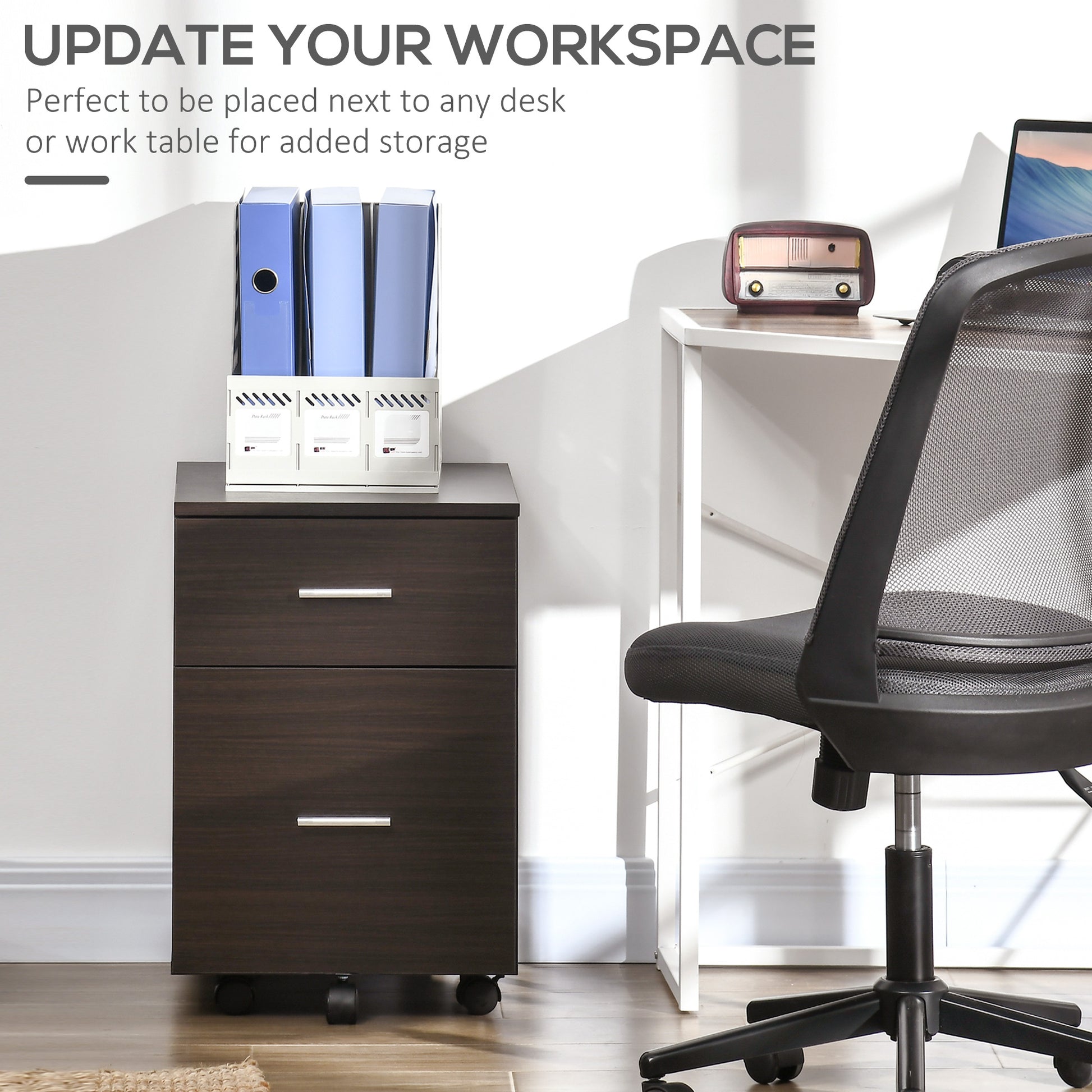 Mobile Filing Cabinet, Vertical File Cabinet with 2 Drawers, Wheels, for Letter or A4 File, Brown-Office Products > Office Furniture > Office Cabinets & Cupboards-DECOROLALA