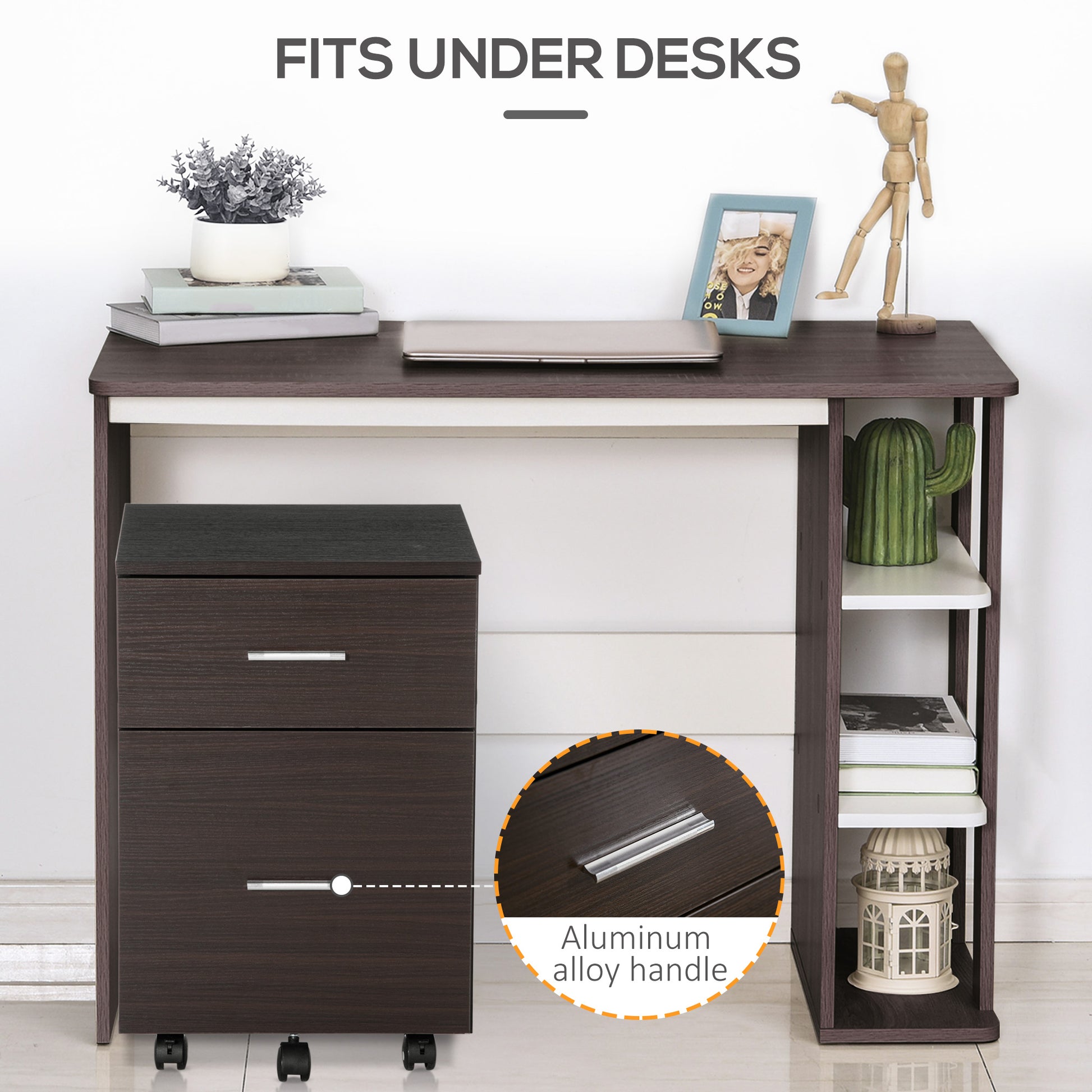 Mobile Filing Cabinet, Vertical File Cabinet with 2 Drawers, Wheels, for Letter or A4 File, Brown-Office Products > Office Furniture > Office Cabinets & Cupboards-DECOROLALA
