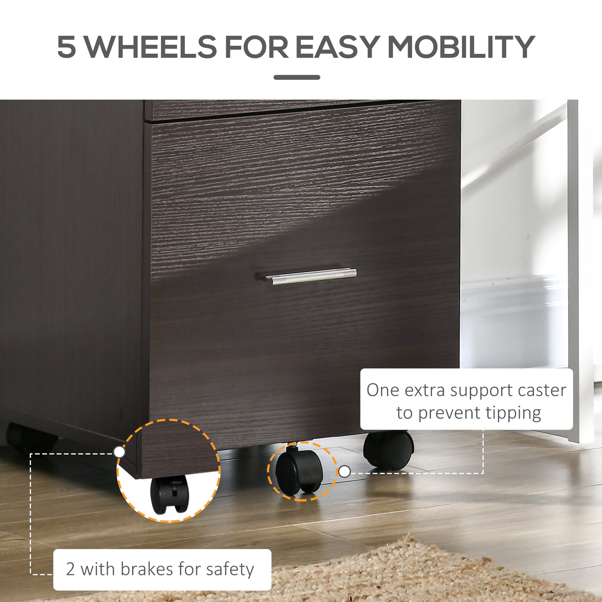 Mobile Filing Cabinet, Vertical File Cabinet with 2 Drawers, Wheels, for Letter or A4 File, Brown-Office Products > Office Furniture > Office Cabinets & Cupboards-DECOROLALA