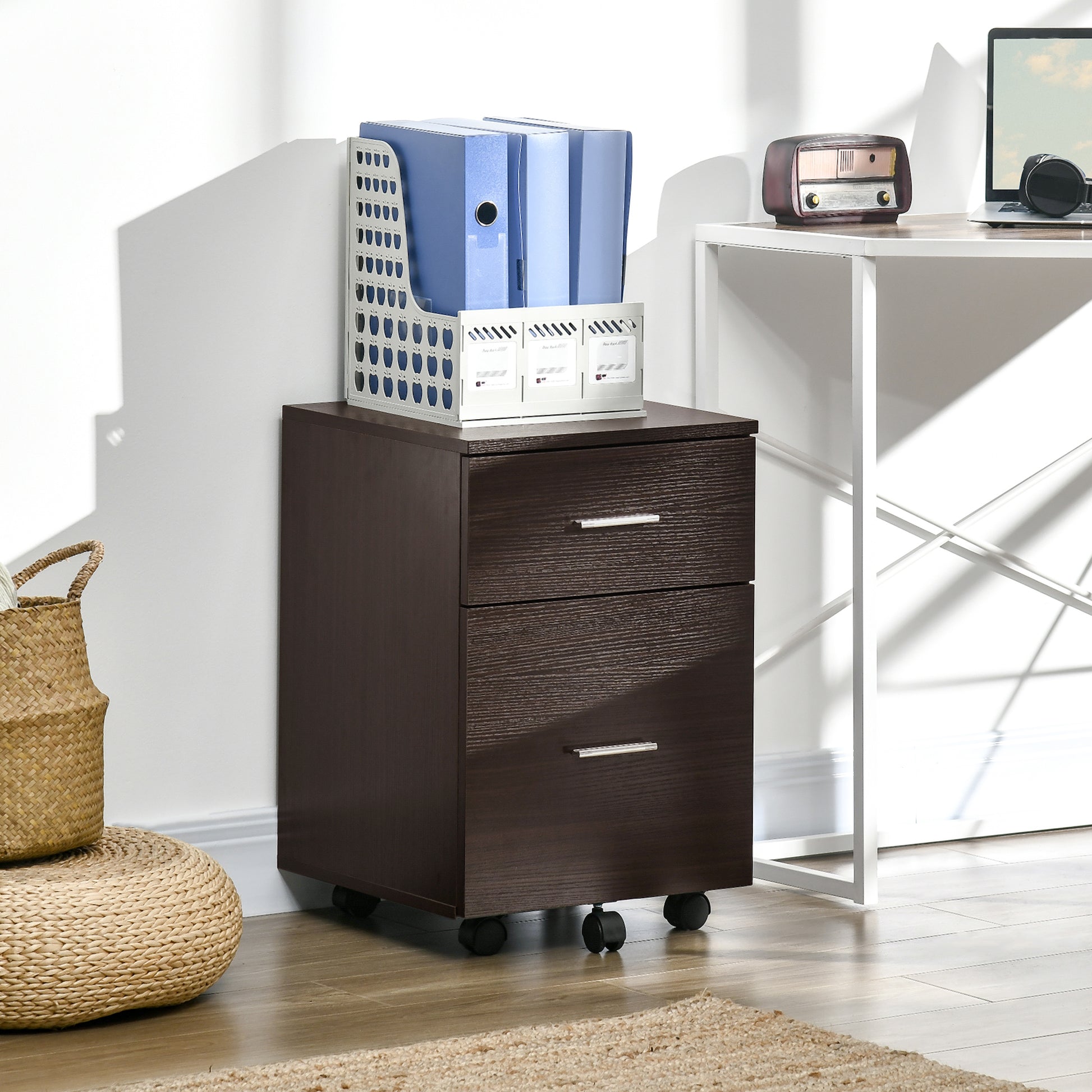 Mobile Filing Cabinet, Vertical File Cabinet with 2 Drawers, Wheels, for Letter or A4 File, Brown-Office Products > Office Furniture > Office Cabinets & Cupboards-DECOROLALA