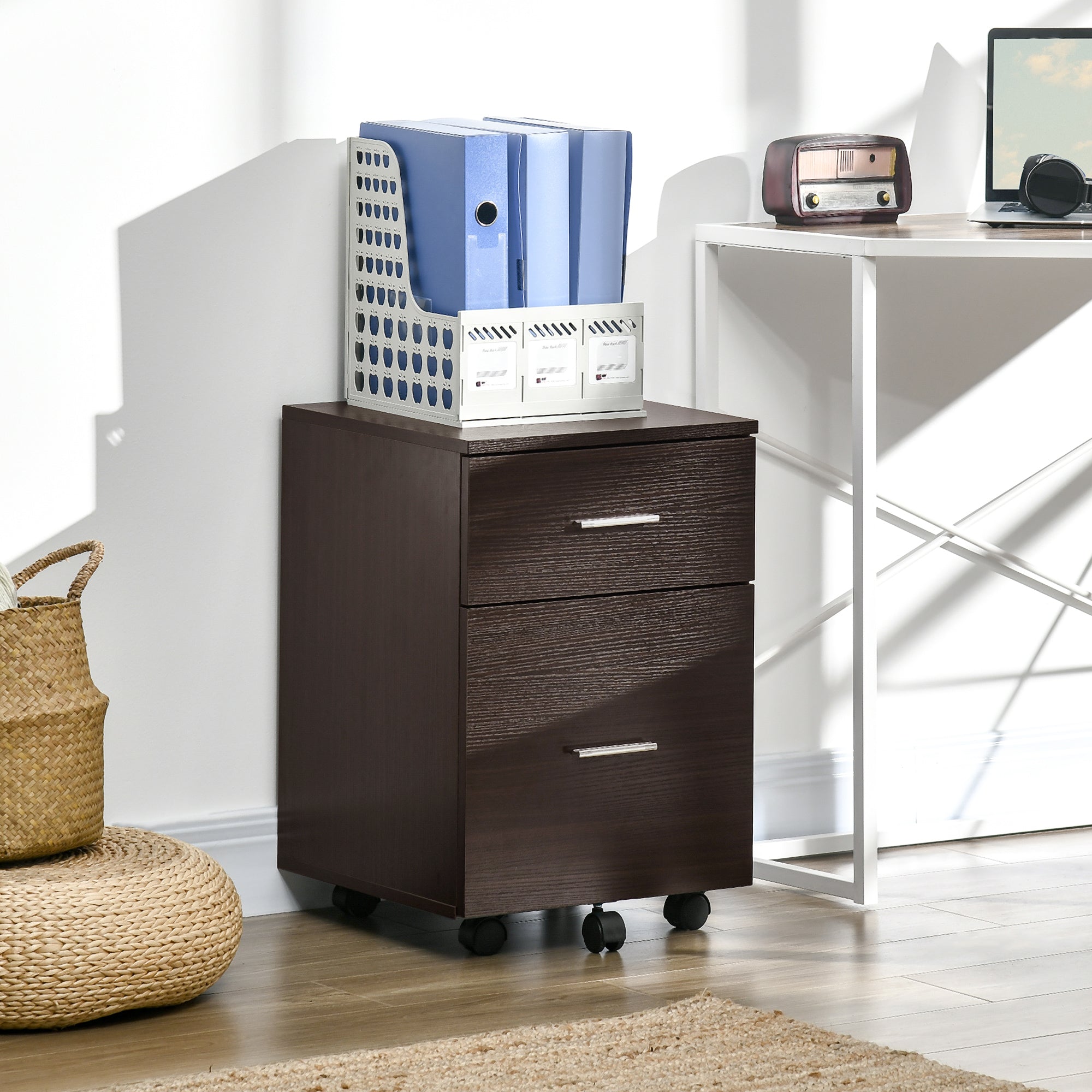 Mobile Filing Cabinet, Vertical File Cabinet with 2 Drawers, Wheels, for Letter or A4 File, Brown-Office Products > Office Furniture > Office Cabinets & Cupboards-DECOROLALA