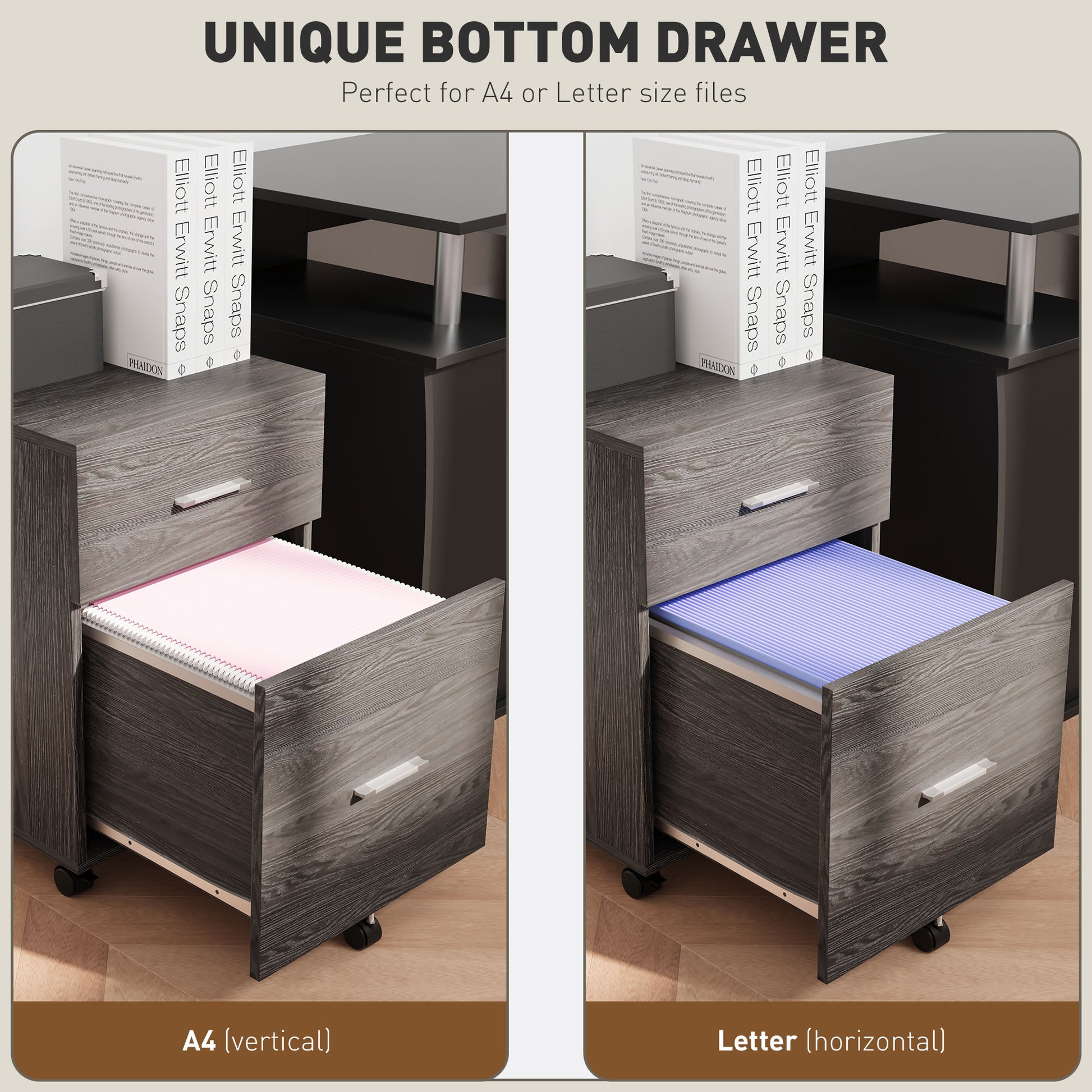 Mobile Filing Cabinet, Vertical File Cabinet with 2 Drawers, Wheels, for Letter or A4 File, Grey-Office Products > Office Furniture > Office Cabinets & Cupboards-DECOROLALA
