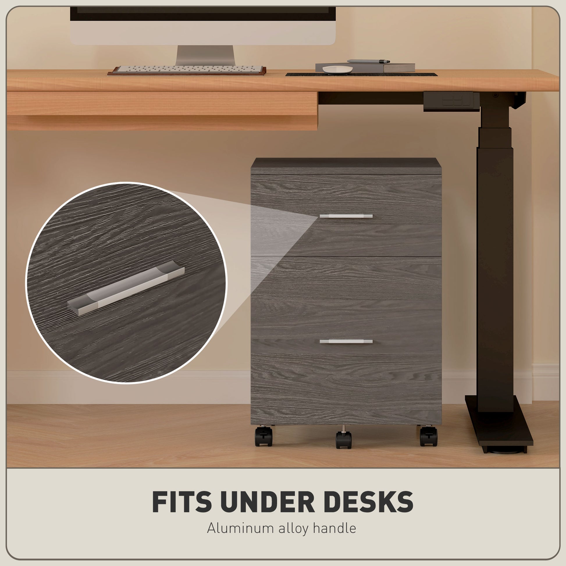 Mobile Filing Cabinet, Vertical File Cabinet with 2 Drawers, Wheels, for Letter or A4 File, Grey-Office Products > Office Furniture > Office Cabinets & Cupboards-DECOROLALA