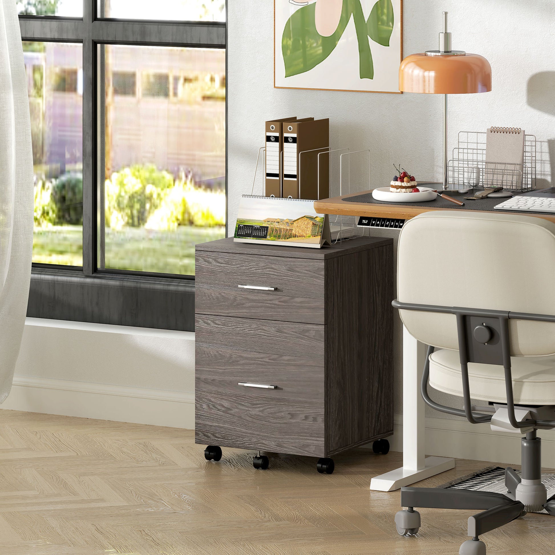 Mobile Filing Cabinet, Vertical File Cabinet with 2 Drawers, Wheels, for Letter or A4 File, Grey-Office Products > Office Furniture > Office Cabinets & Cupboards-DECOROLALA