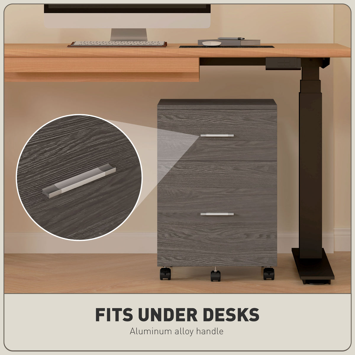 Mobile Filing Cabinet, Vertical File Cabinet with 2 Drawers, Wheels, for Letter or A4 File, Grey-Office Storage Cabinets-DECOROLALA