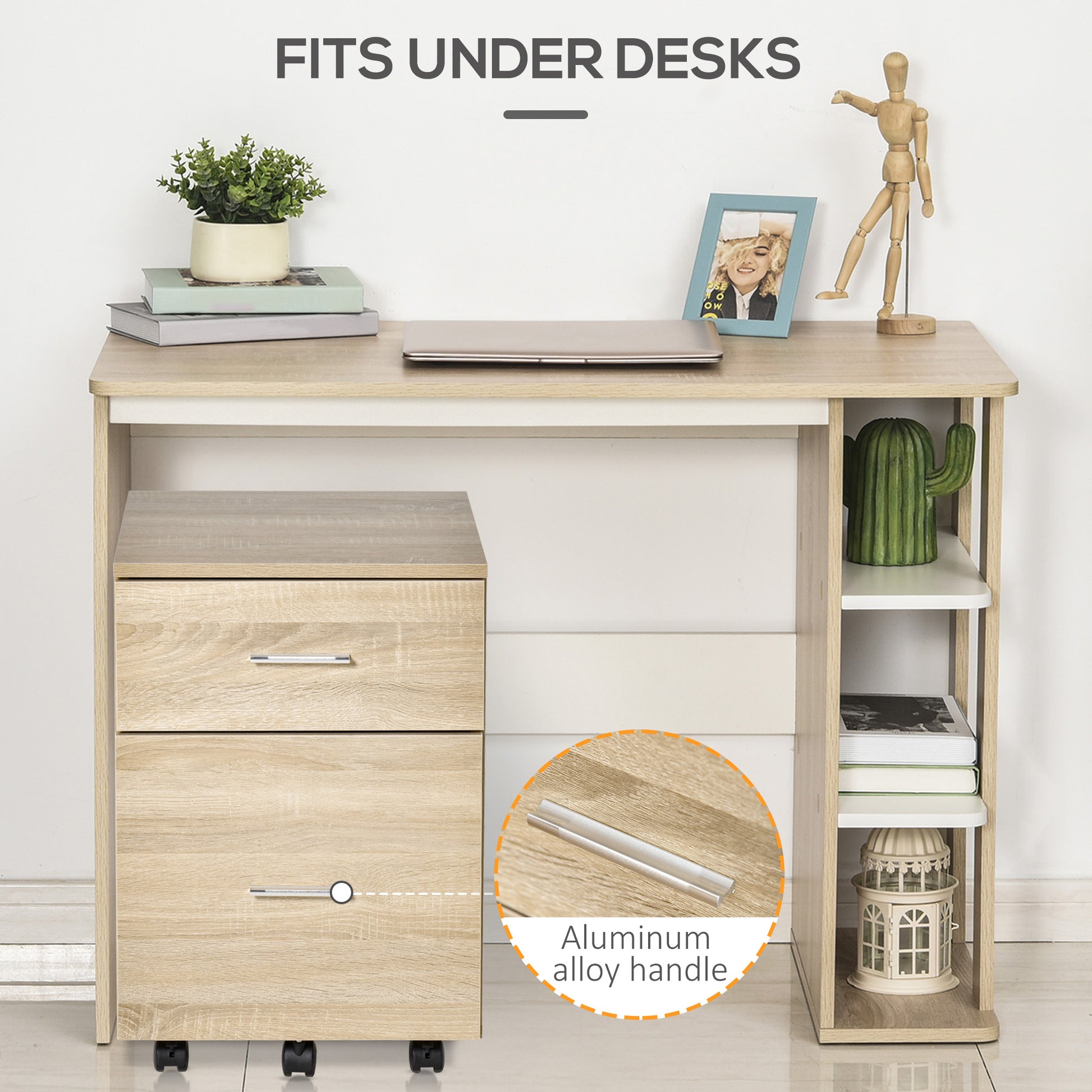 Mobile Filing Cabinet, Vertical File Cabinet with 2 Drawers, Wheels, for Letter or A4 File, Natural-Office Products > Office Furniture > Office Cabinets & Cupboards-DECOROLALA