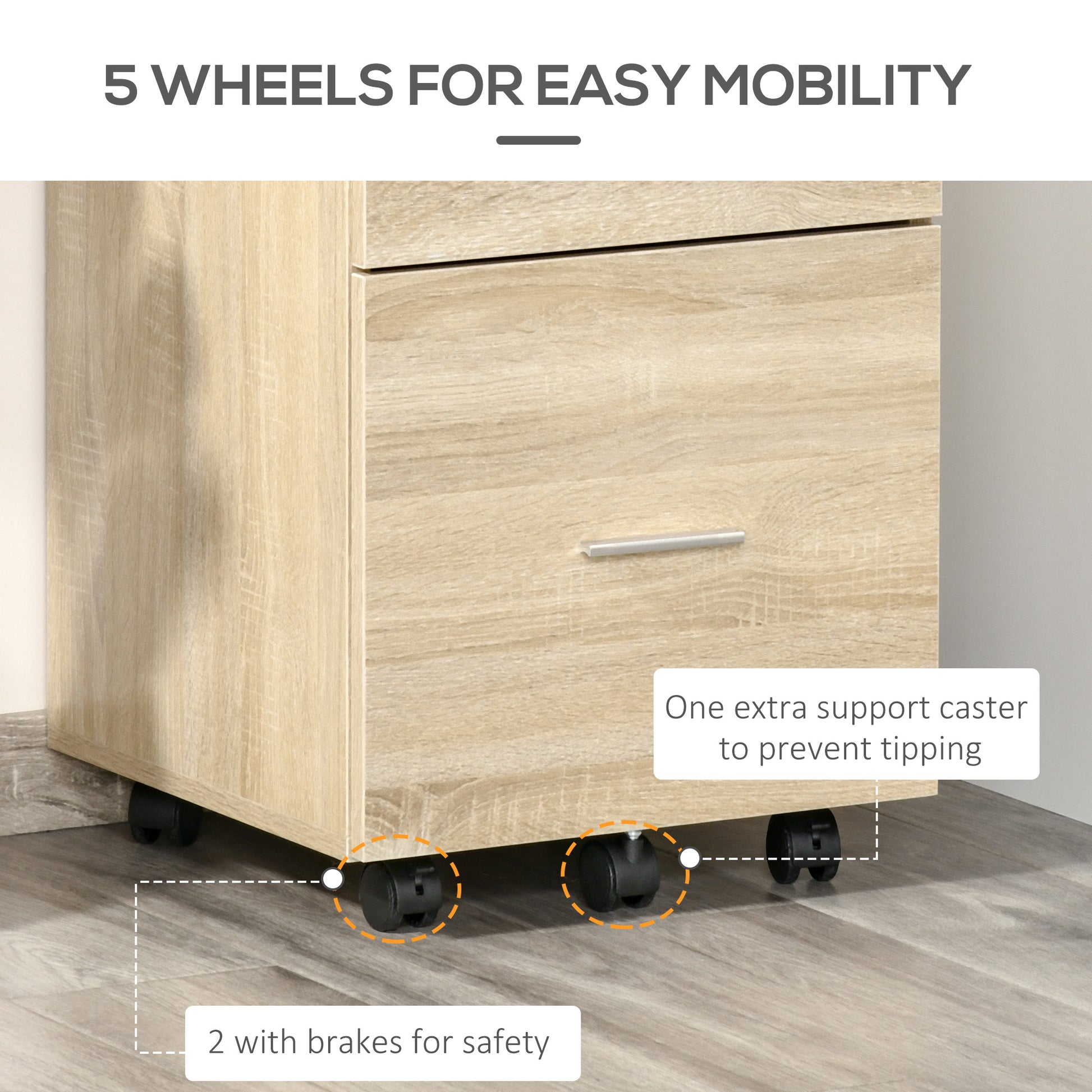 Mobile Filing Cabinet, Vertical File Cabinet with 2 Drawers, Wheels, for Letter or A4 File, Natural-Office Products > Office Furniture > Office Cabinets & Cupboards-DECOROLALA