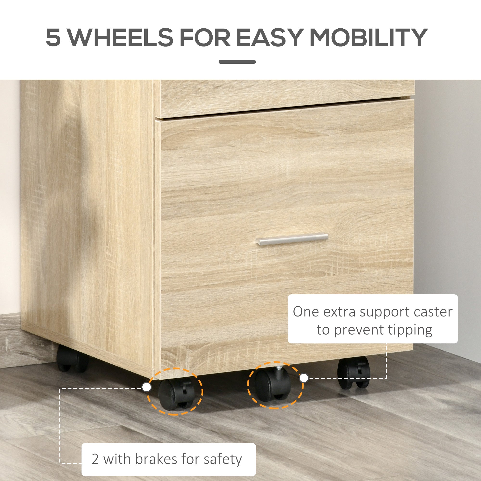 Mobile Filing Cabinet, Vertical File Cabinet with 2 Drawers, Wheels, for Letter or A4 File, Natural-Office Products > Office Furniture > Office Cabinets & Cupboards-DECOROLALA