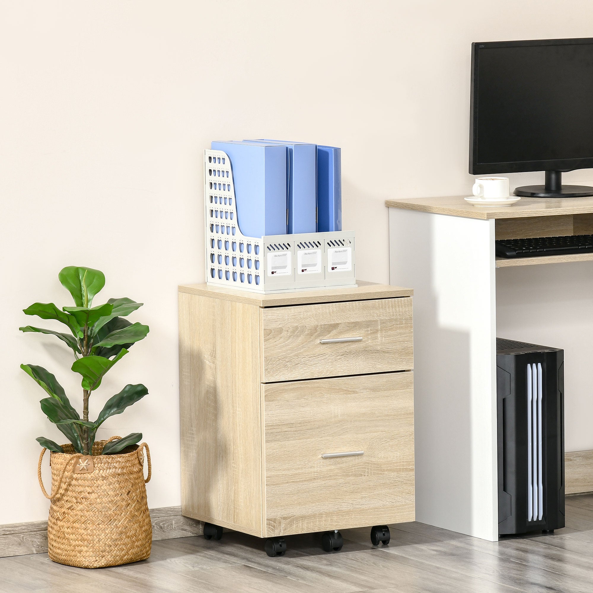 Mobile Filing Cabinet, Vertical File Cabinet with 2 Drawers, Wheels, for Letter or A4 File, Natural-Office Products > Office Furniture > Office Cabinets & Cupboards-DECOROLALA