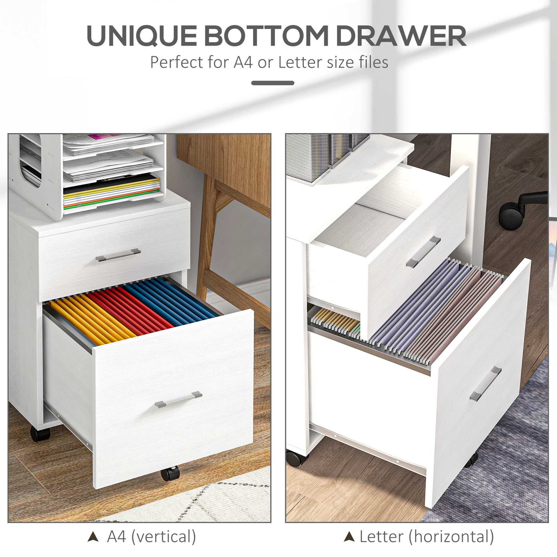 Mobile Filing Cabinet, Vertical File Cabinet with 2 Drawers, Wheels, for Letter or A4 File, White-Office Products > Office Furniture > Office Cabinets & Cupboards-DECOROLALA