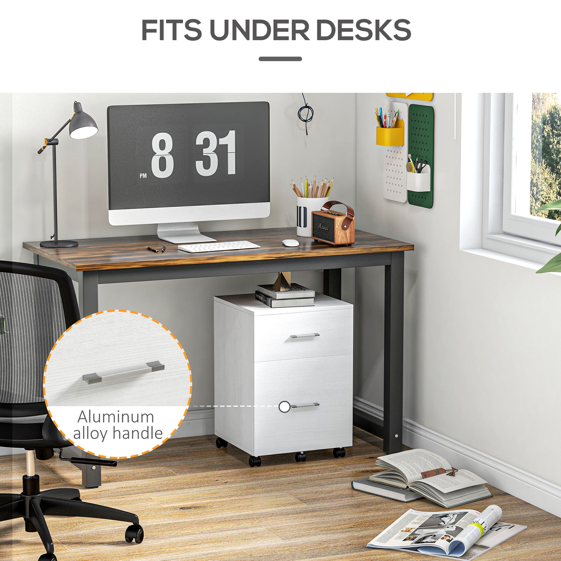 Mobile Filing Cabinet, Vertical File Cabinet with 2 Drawers, Wheels, for Letter or A4 File, White-Office Products > Office Furniture > Office Cabinets & Cupboards-DECOROLALA