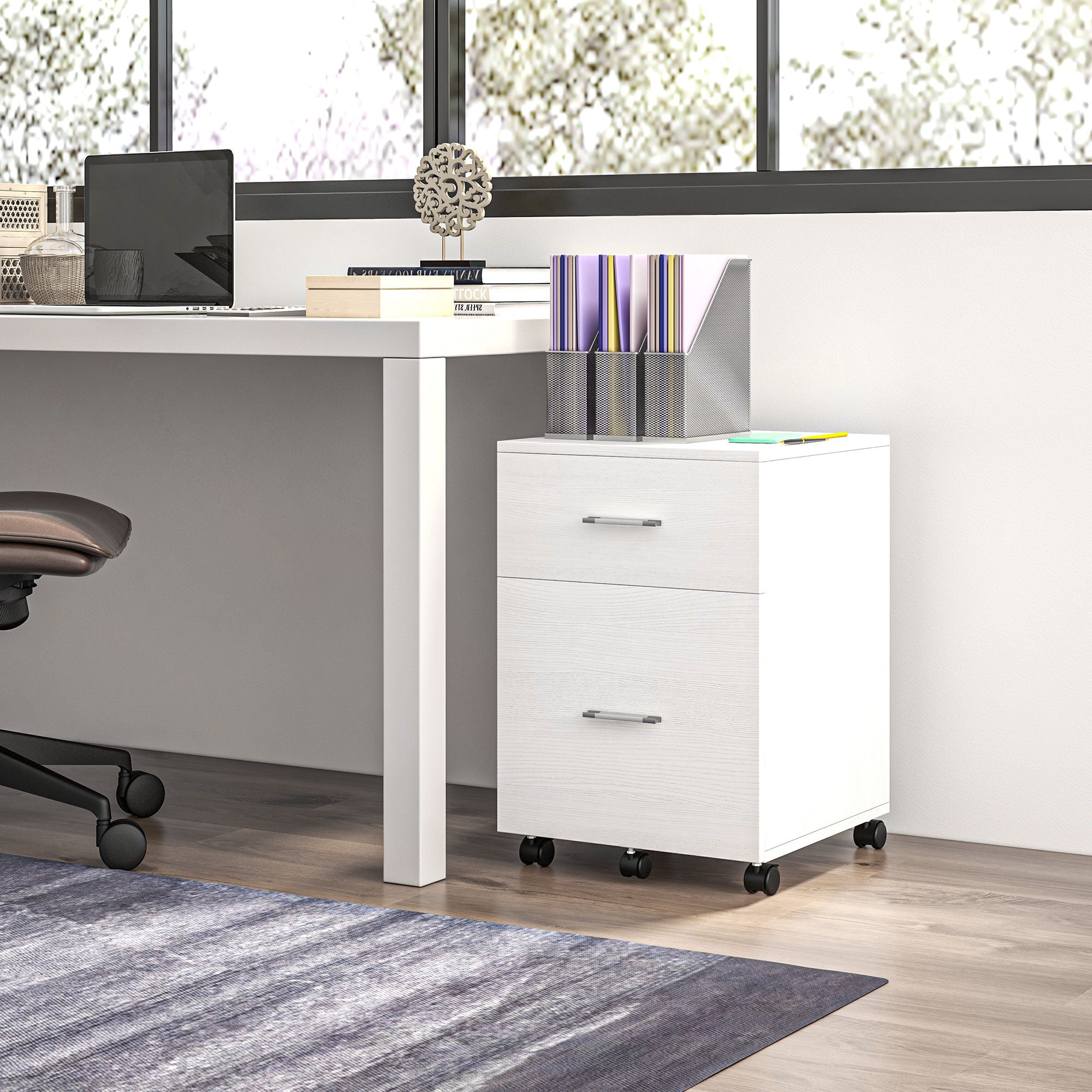 Mobile Filing Cabinet, Vertical File Cabinet with 2 Drawers, Wheels, for Letter or A4 File, White-Office Products > Office Furniture > Office Cabinets & Cupboards-DECOROLALA