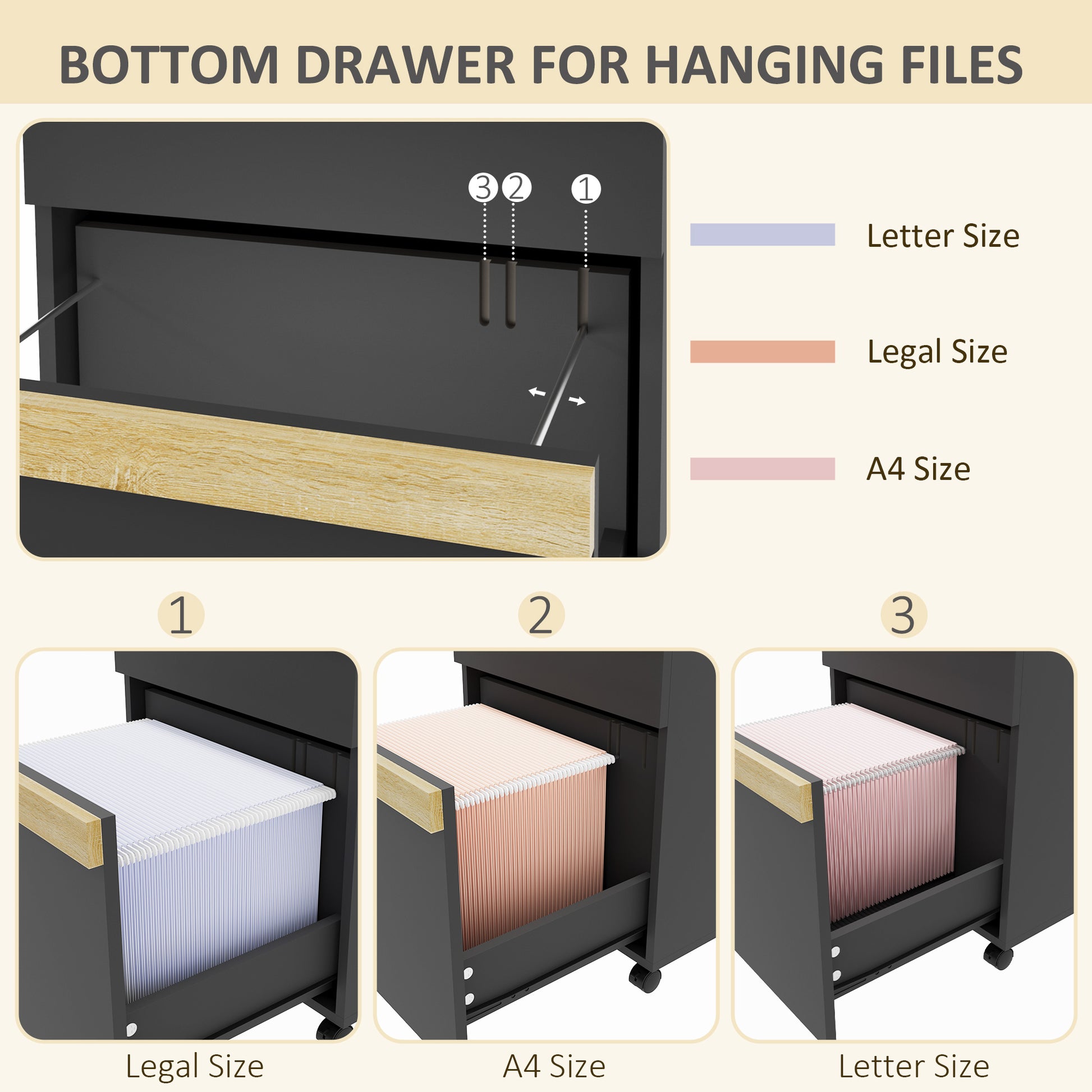 Mobile Filing Cabinet with 2 Drawers, Office Storage Cabinet with 5 Wheels, Black Wood Grain-Office Products > Office Furniture > Office Cabinets & Cupboards-DECOROLALA