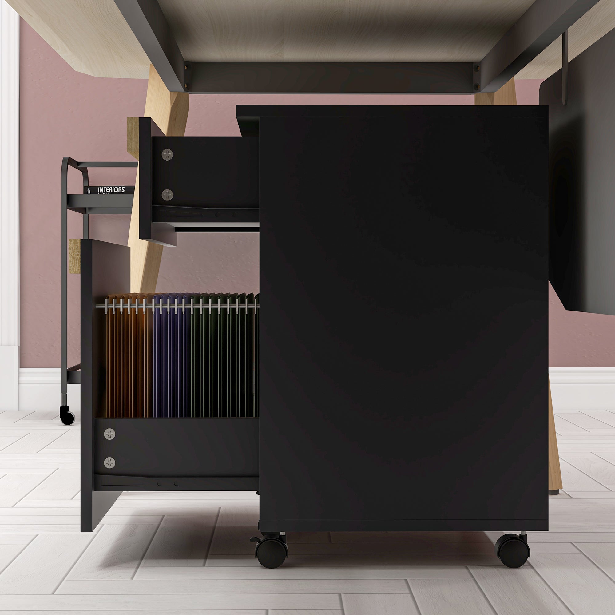Mobile Filing Cabinet with 2 Drawers, Office Storage Cabinet with 5 Wheels, Black Wood Grain-Office Products > Office Furniture > Office Cabinets & Cupboards-DECOROLALA